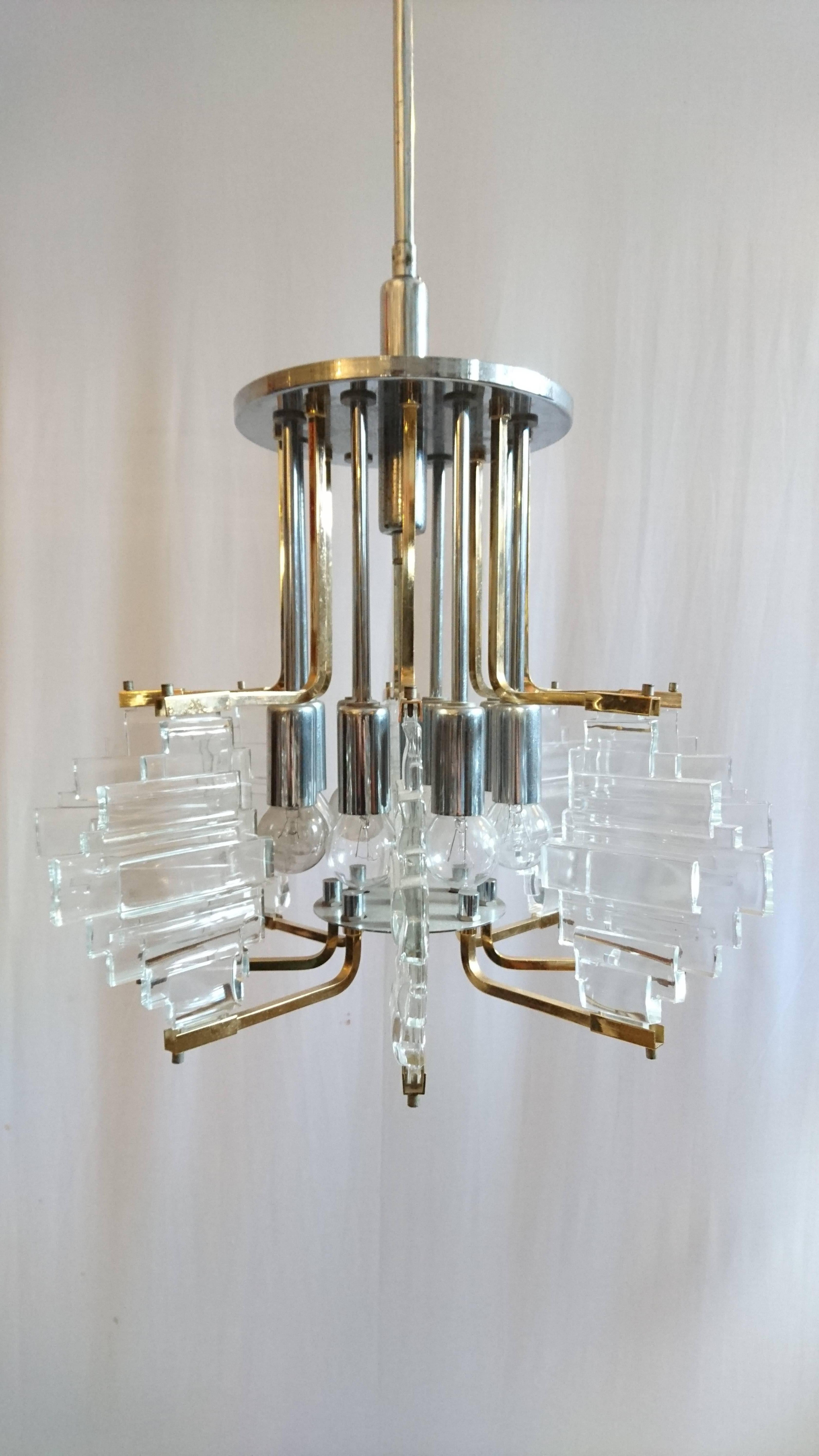 Chandelier by Sciolari in Brass and Chrome, Italy, 1960 1