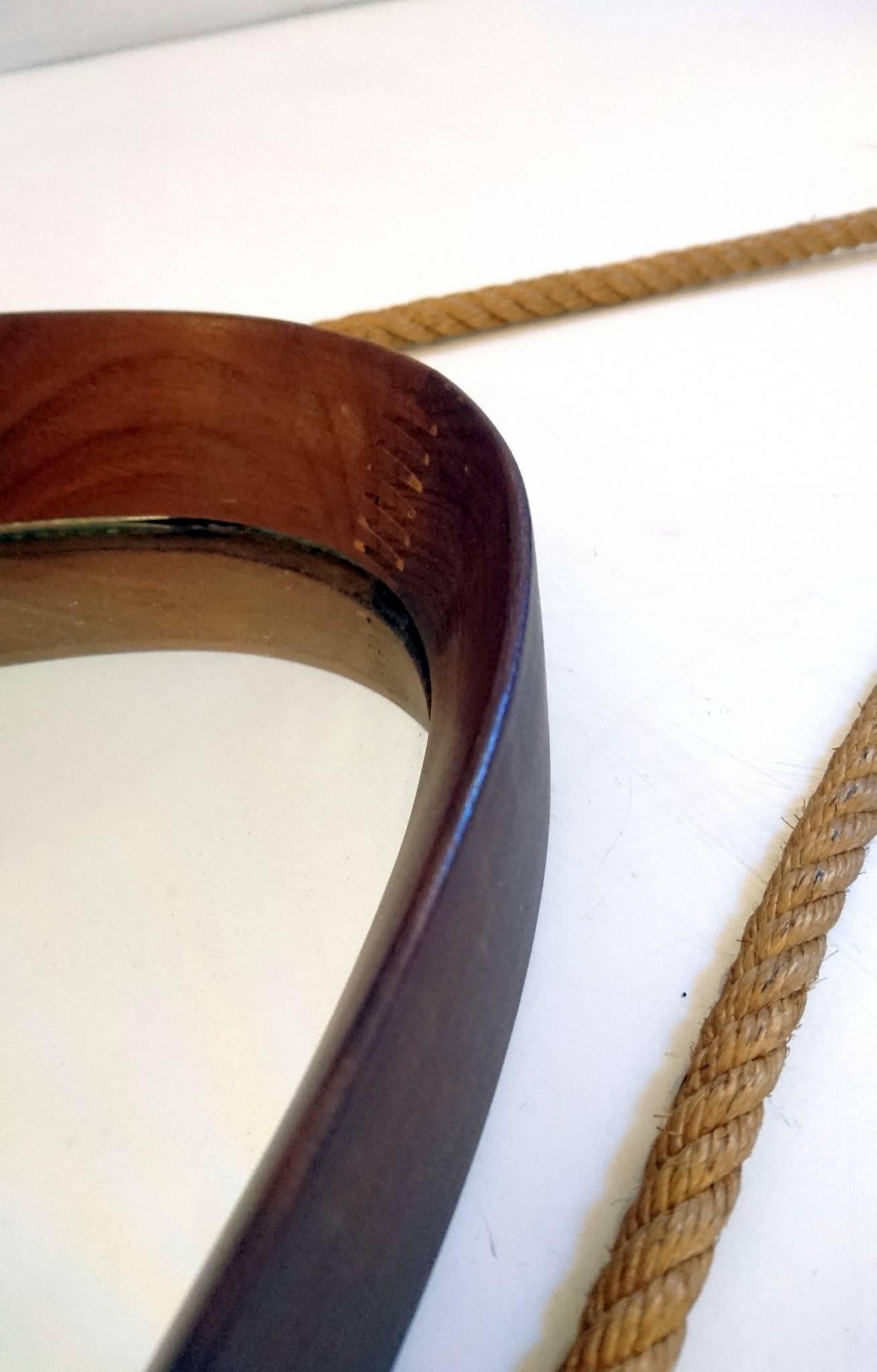 Mid-Century Modern Oval Mirror with Teak Frame by Campo e Graffi, Italy