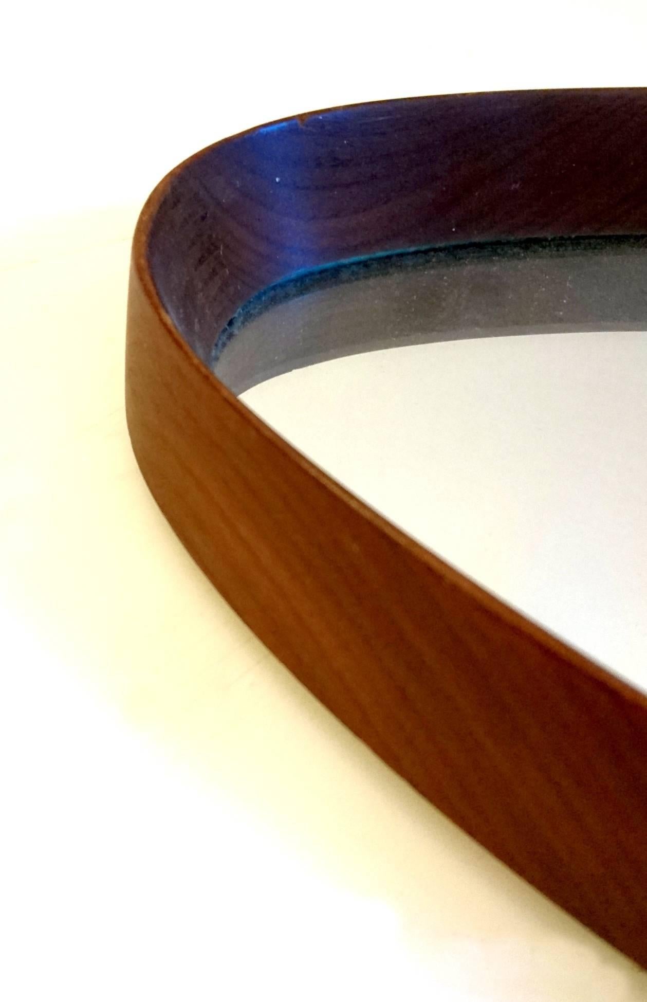 Italian Oval Mirror with Teak Frame by Campo e Graffi, Italy