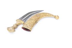 Very Interesting Indian Jambiya Dagger in Embossed Gilt Copper and Steel