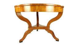 Round Biedermeier Period-Drawing Room Table, Cherrywood, circa 1830