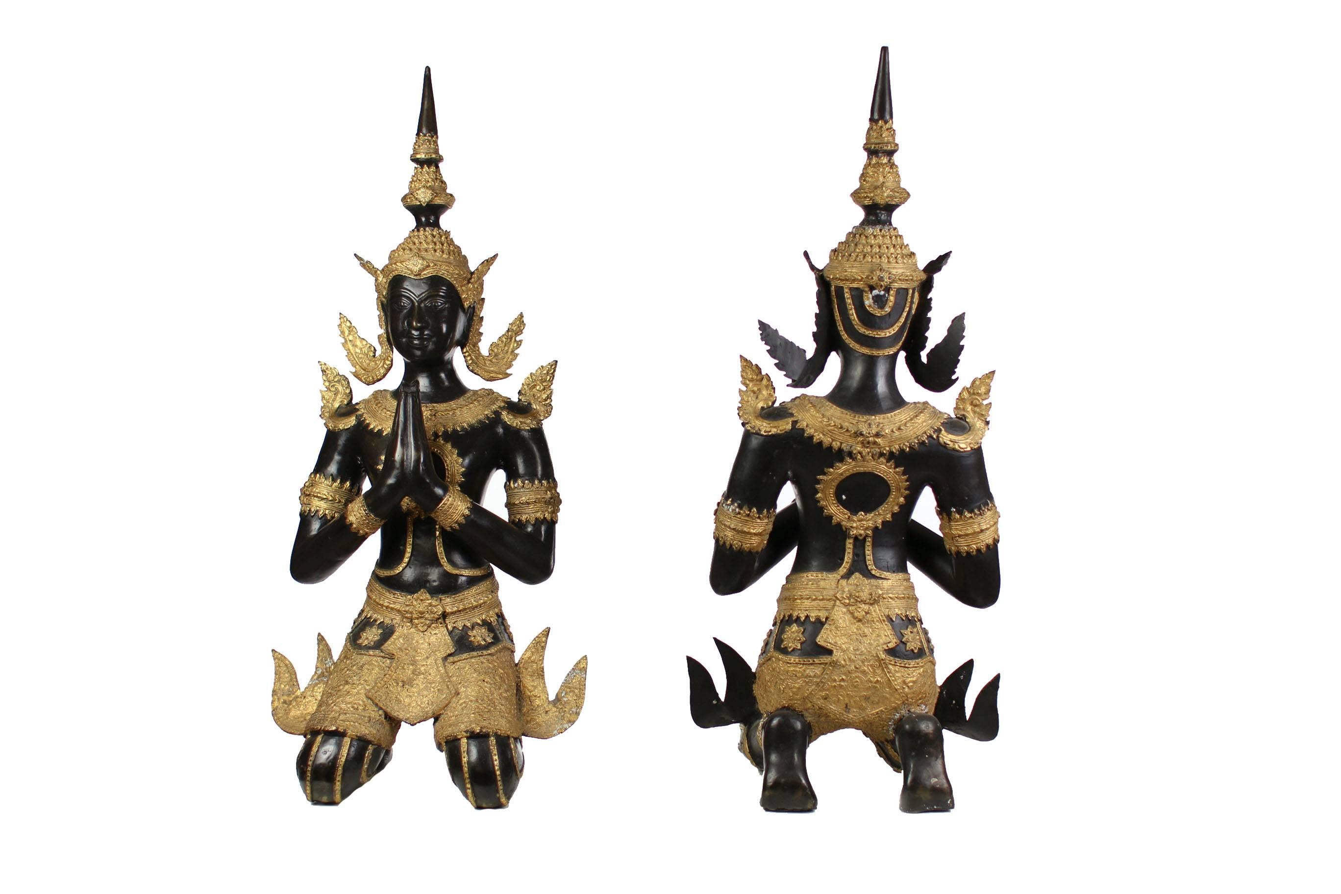 Pair of Bronze Statues, Temple Guards, Thailand, circa End of 19 Century In Excellent Condition In Muenster, NRW