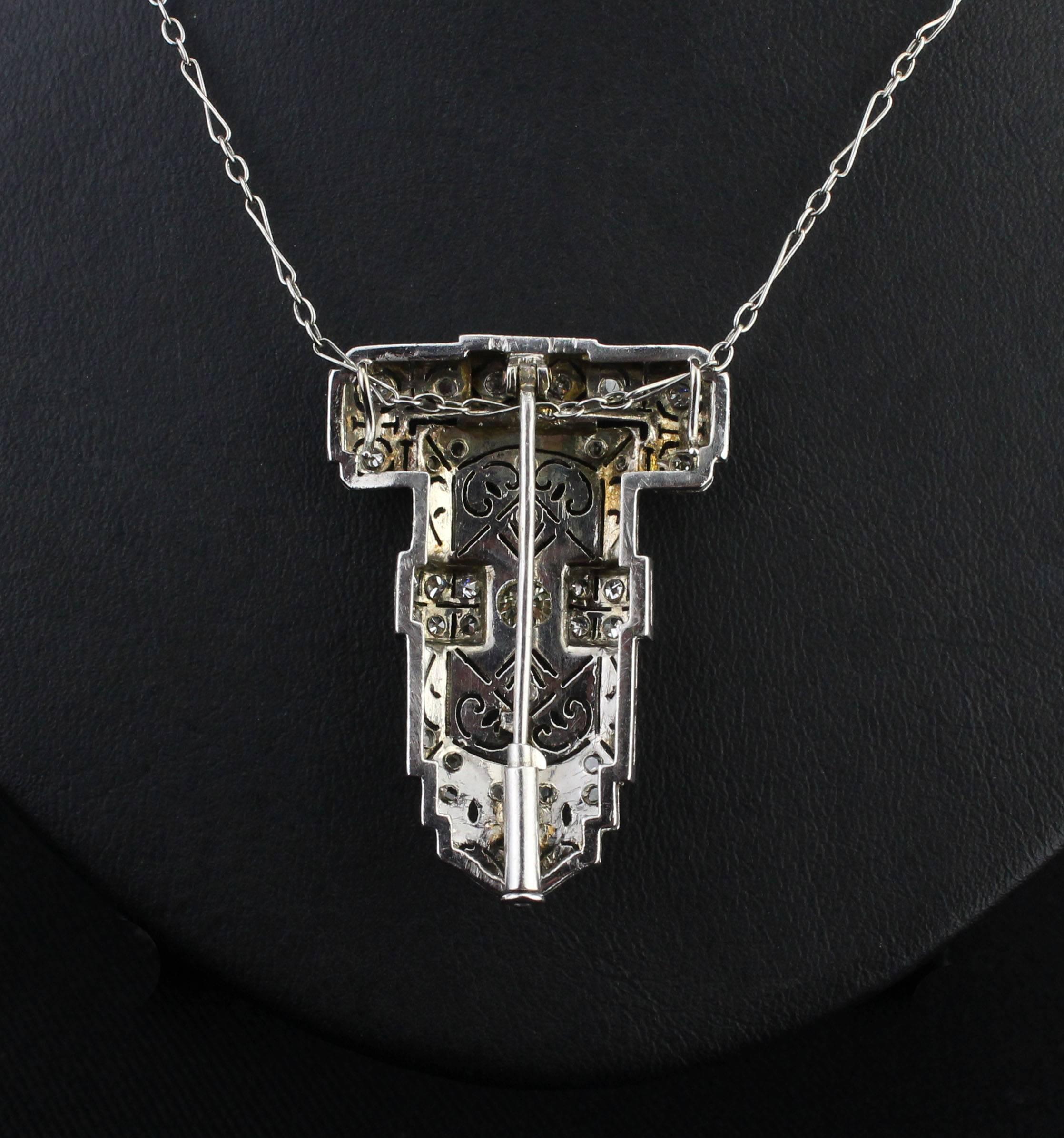 20th Century Art Deco Necklace with Brilliant Pendant, Crafted in Platinum
