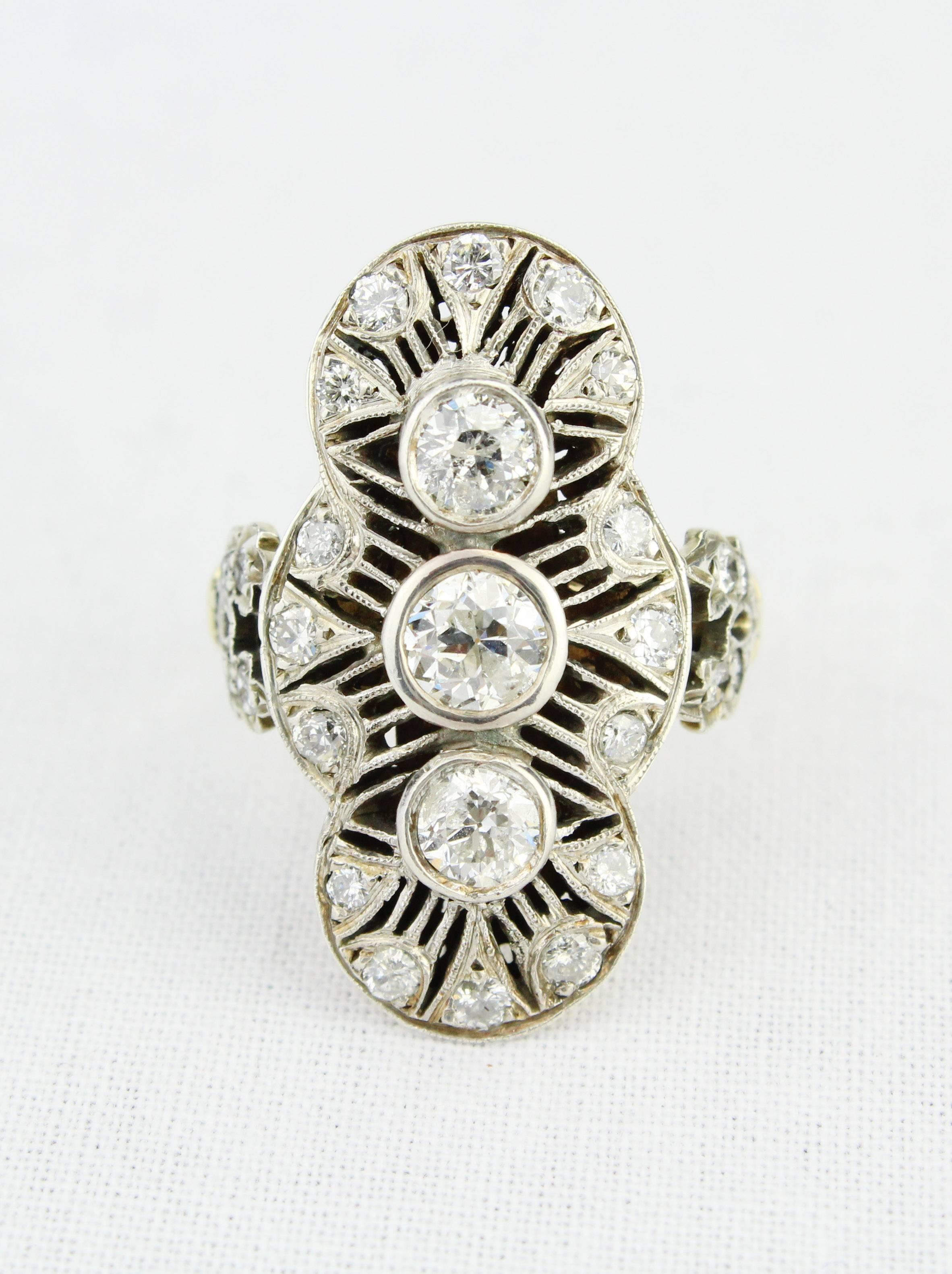 20th Century Art Deco Ring with Brilliants, 14-Karat White Gold For Sale