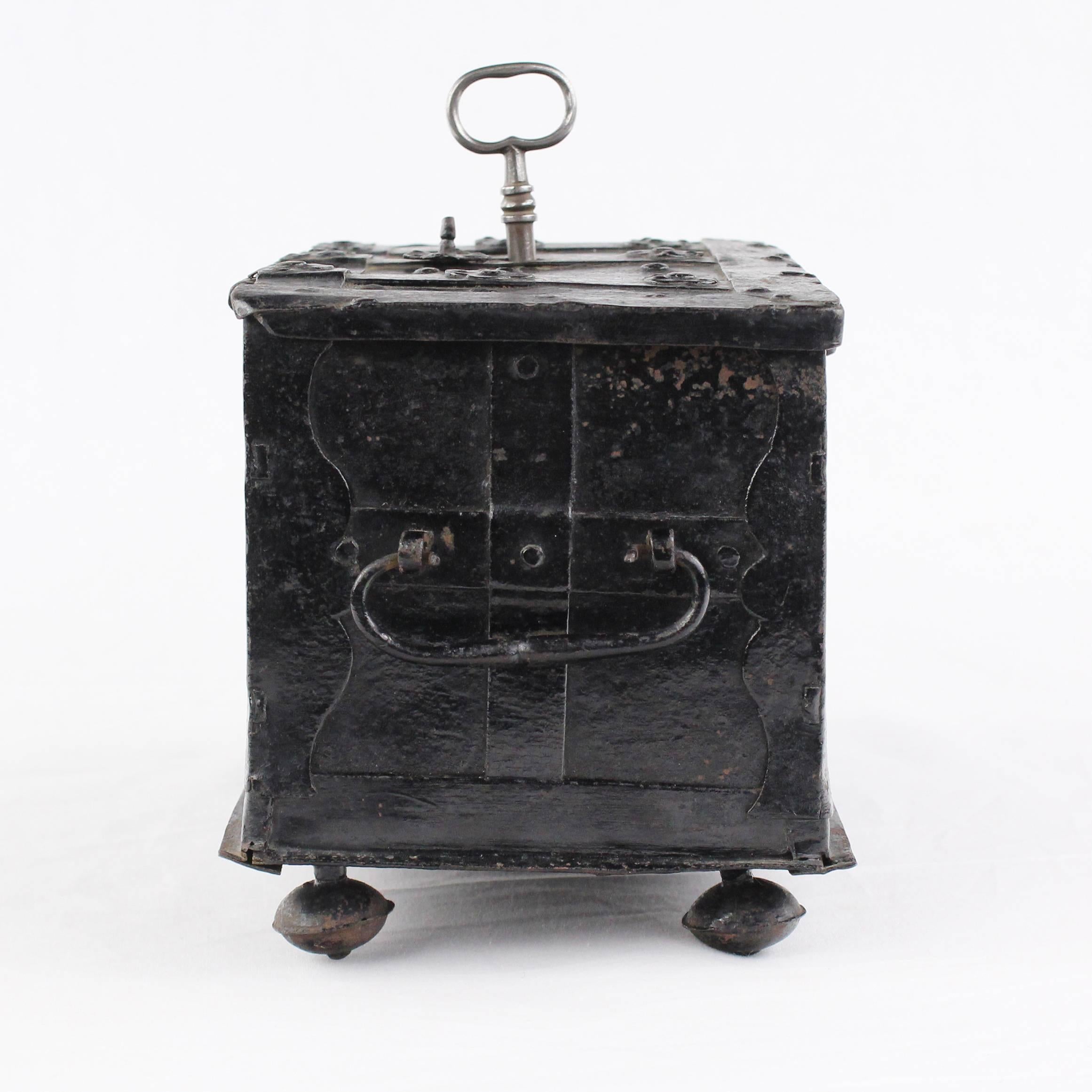 Rare Metal Cassette, Box, Casquet 17th Century, Concealed Lock and Coin Slots 3