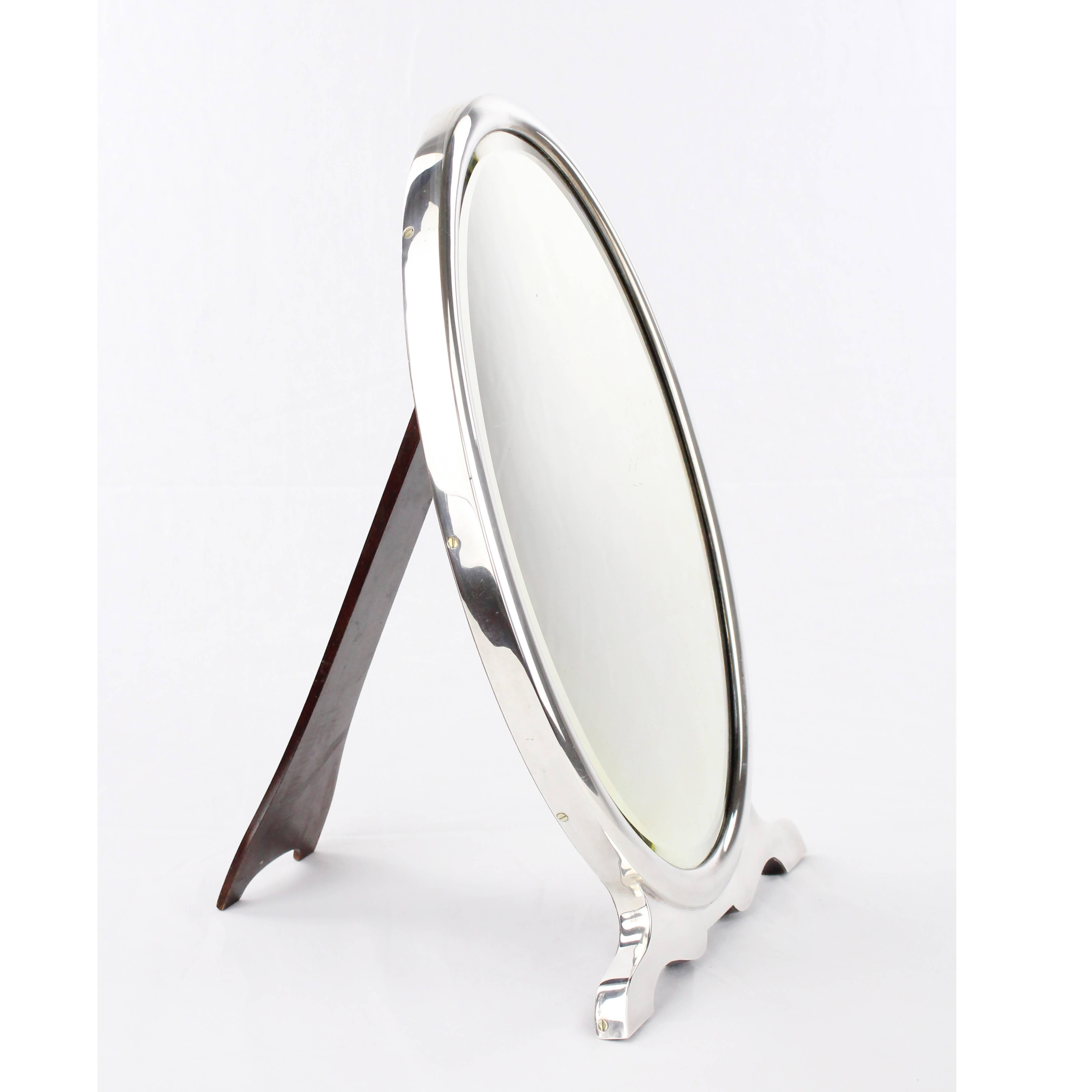 Table Makeup Mirror, German Art Deco, 925 Sterling Silver, circa 1920-1930 In Excellent Condition In Muenster, NRW