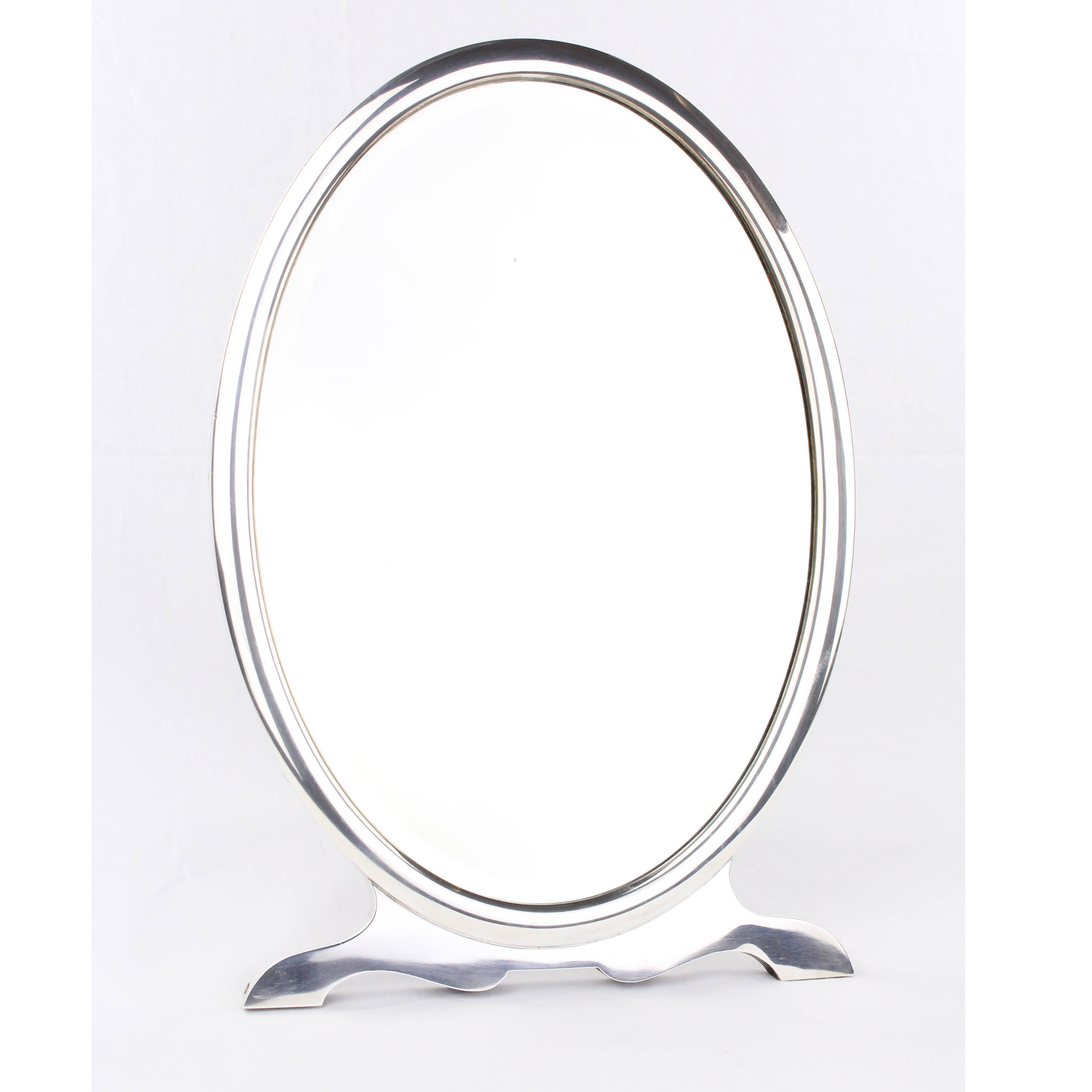 Early 20th Century Table Makeup Mirror, German Art Deco, 925 Sterling Silver, circa 1920-1930