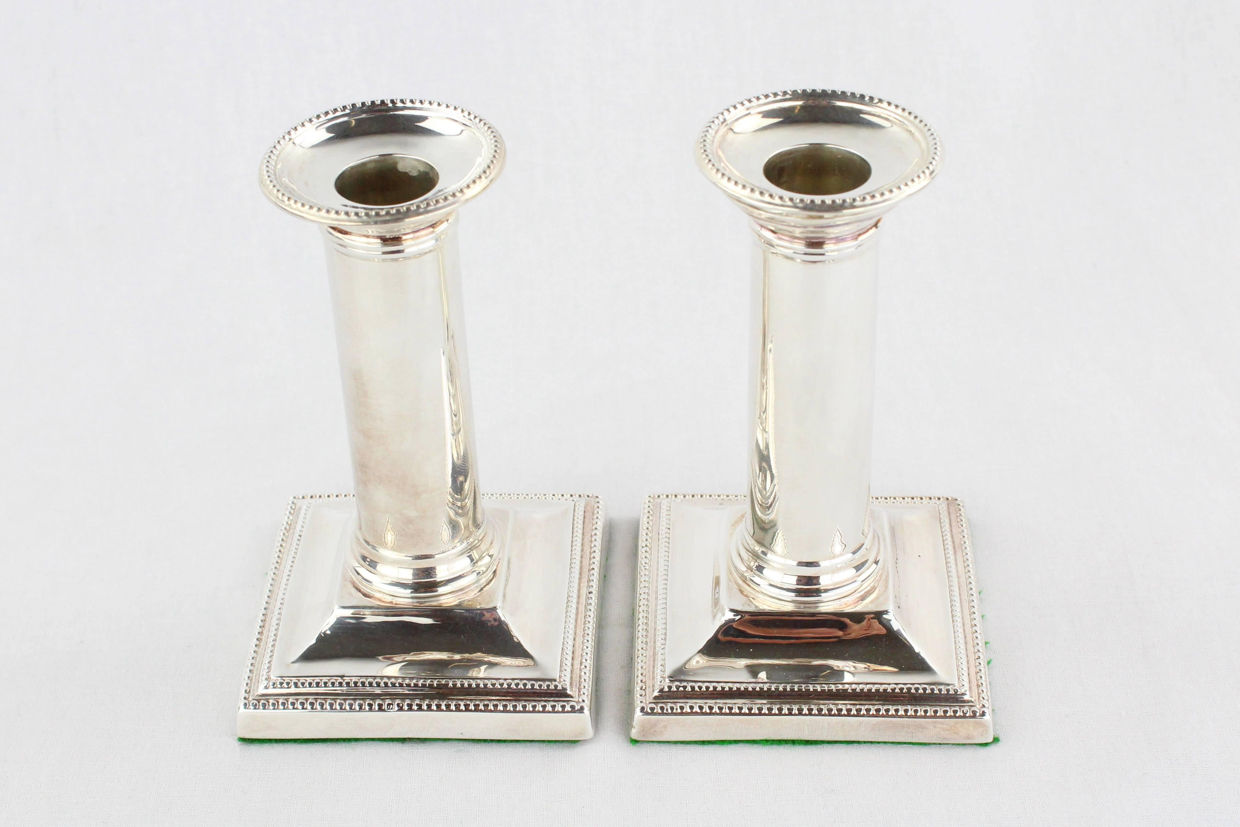 English Hallmarked Pair of Candlesticks, 925 Sterling Silver, London, 1900