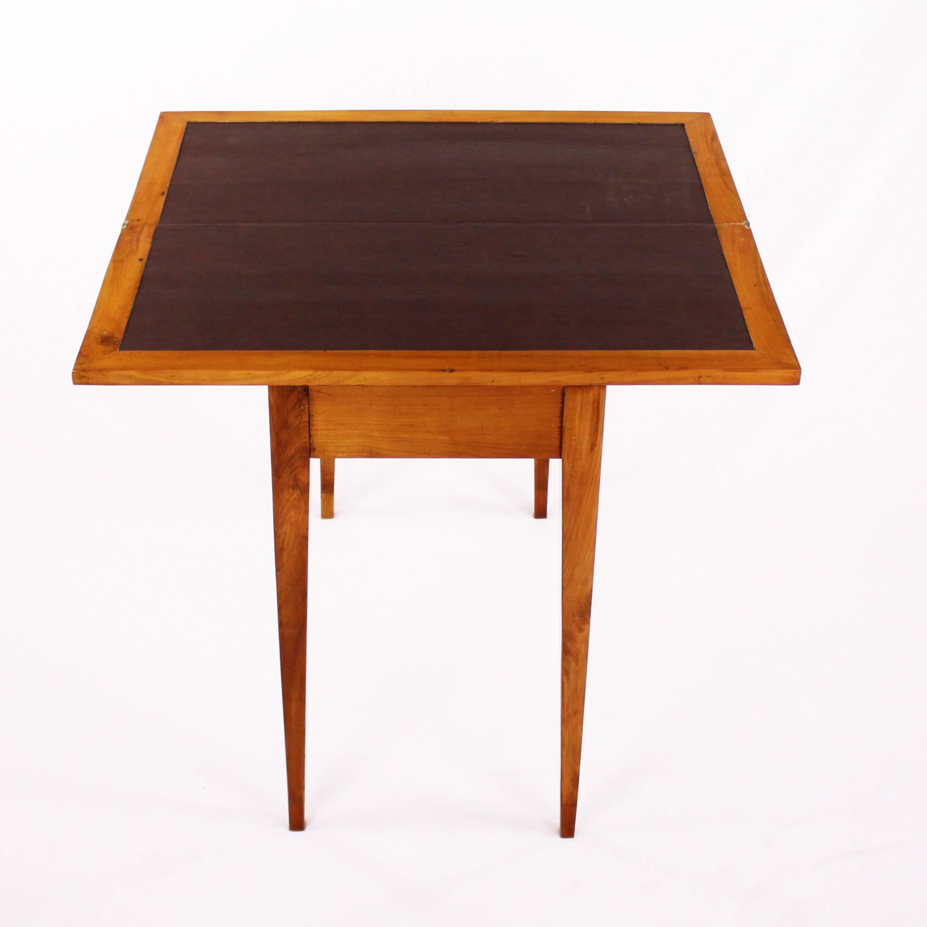 Foldable Table, Biedermeier, Cherry Tree, circa 1830-1840, Leather Inside 4