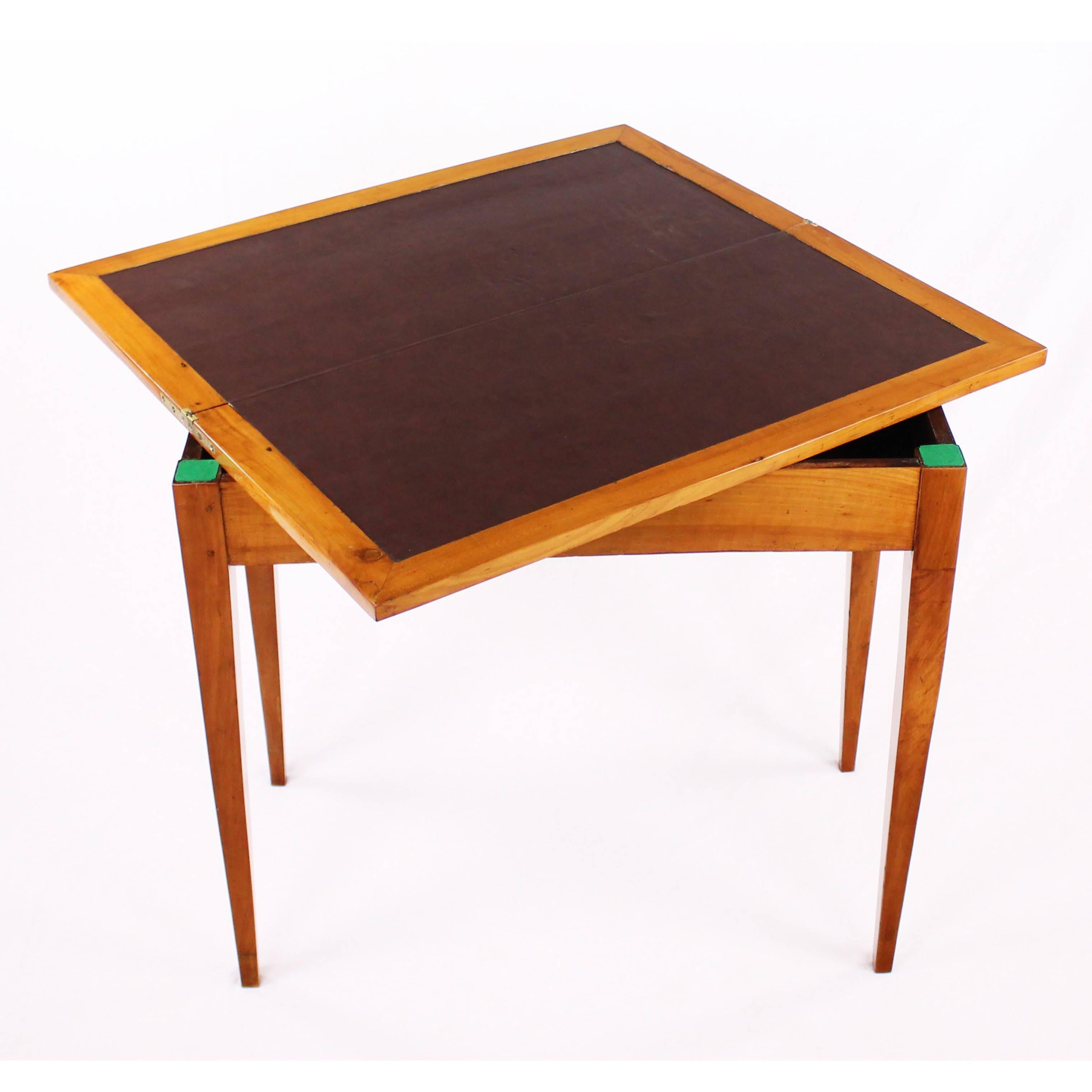 Foldable Table, Biedermeier, Cherry Tree, circa 1830-1840, Leather Inside 5