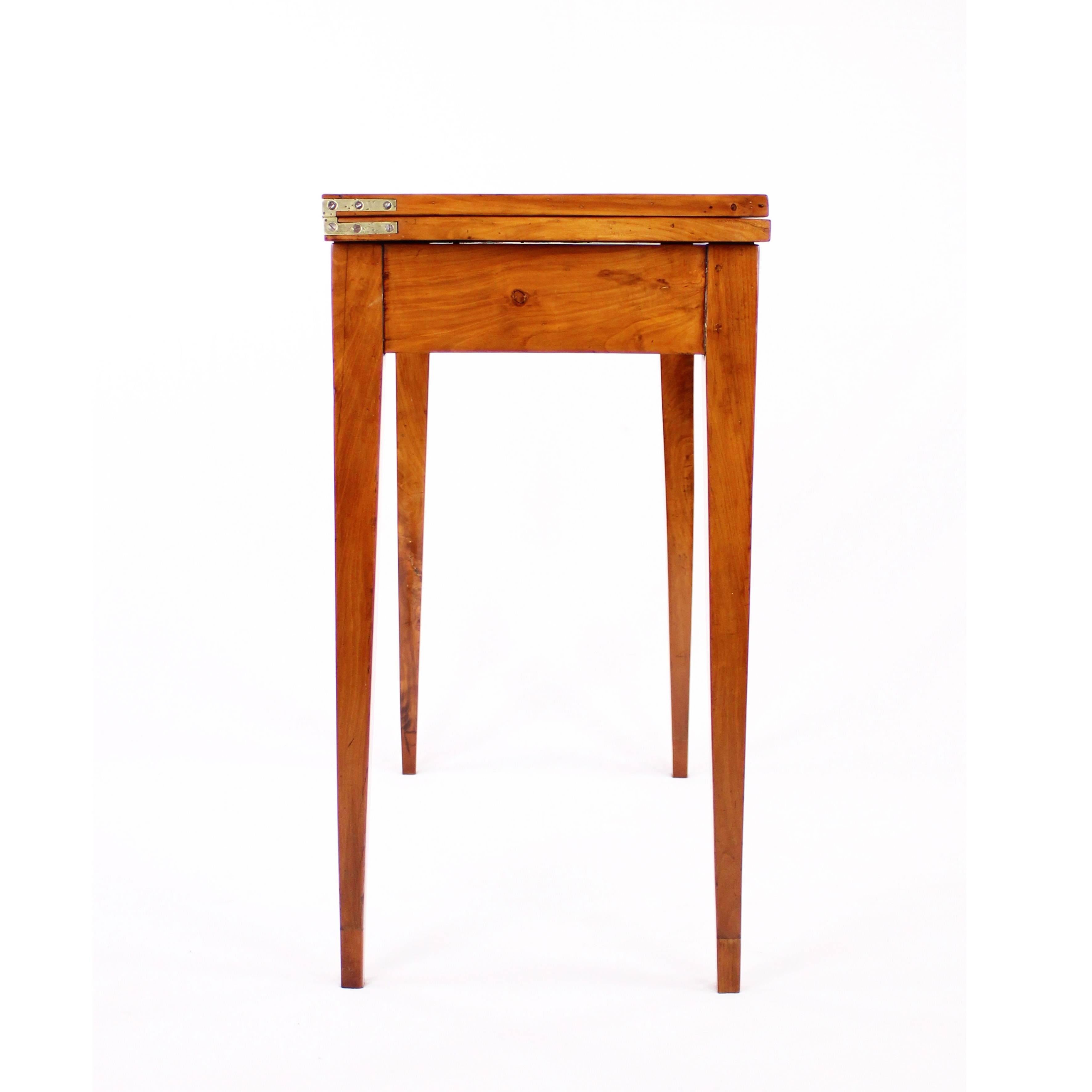 Foldable Table, Biedermeier, Cherry Tree, circa 1830-1840, Leather Inside 3