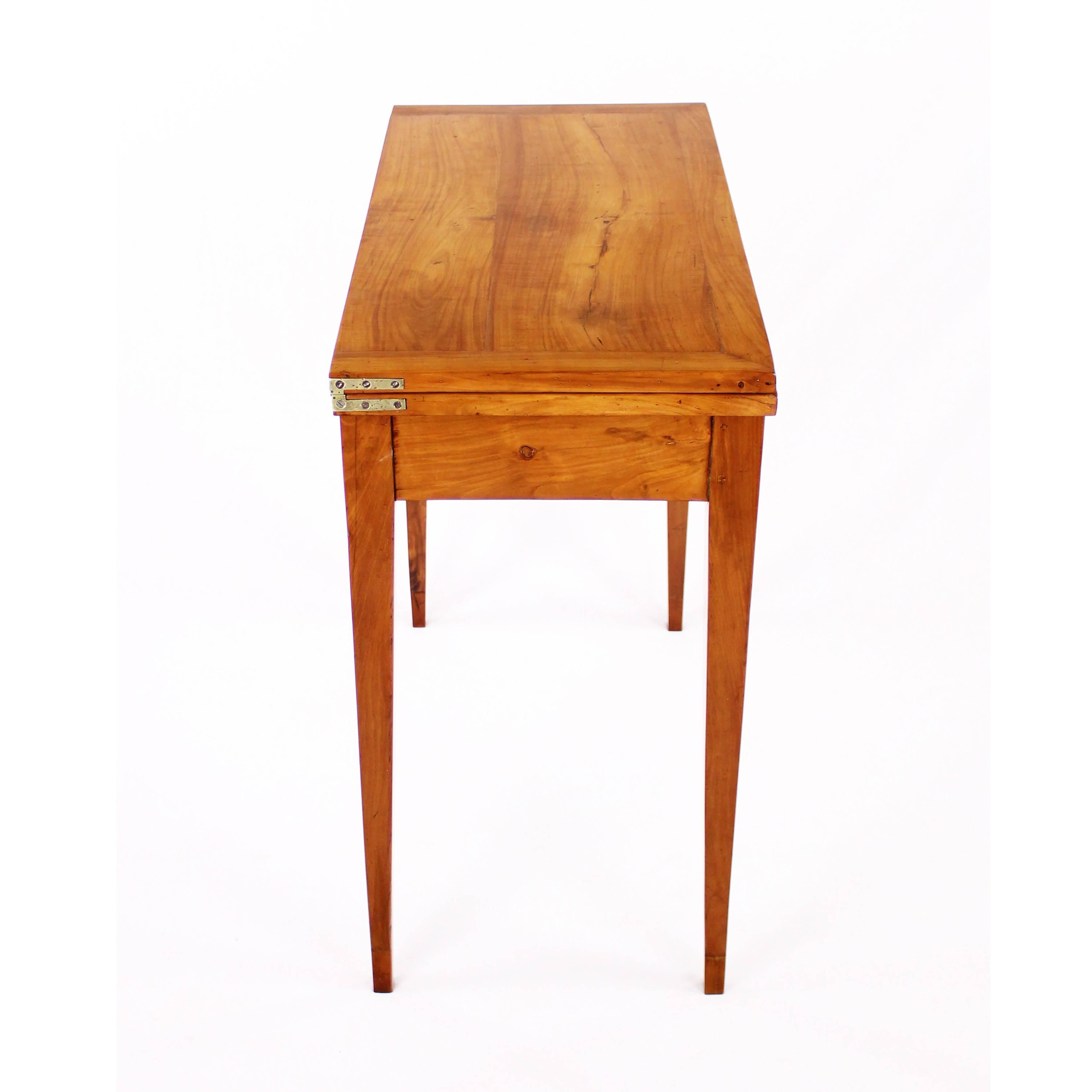 Foldable Table, Biedermeier, Cherry Tree, circa 1830-1840, Leather Inside 2