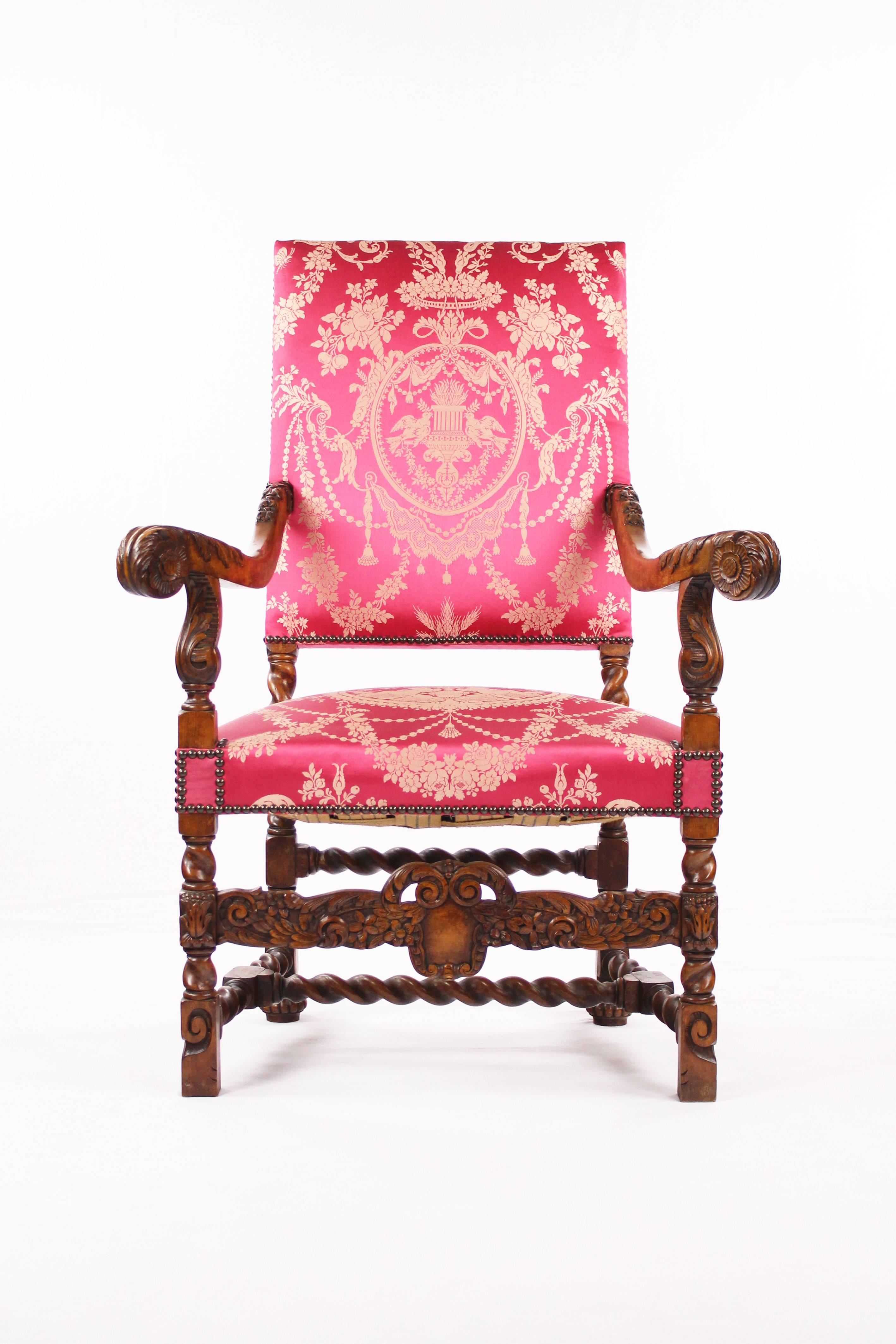 Late 19th Century Pair of Chairs, Beech Massively, circa 1880-1890, Carved and Stilted