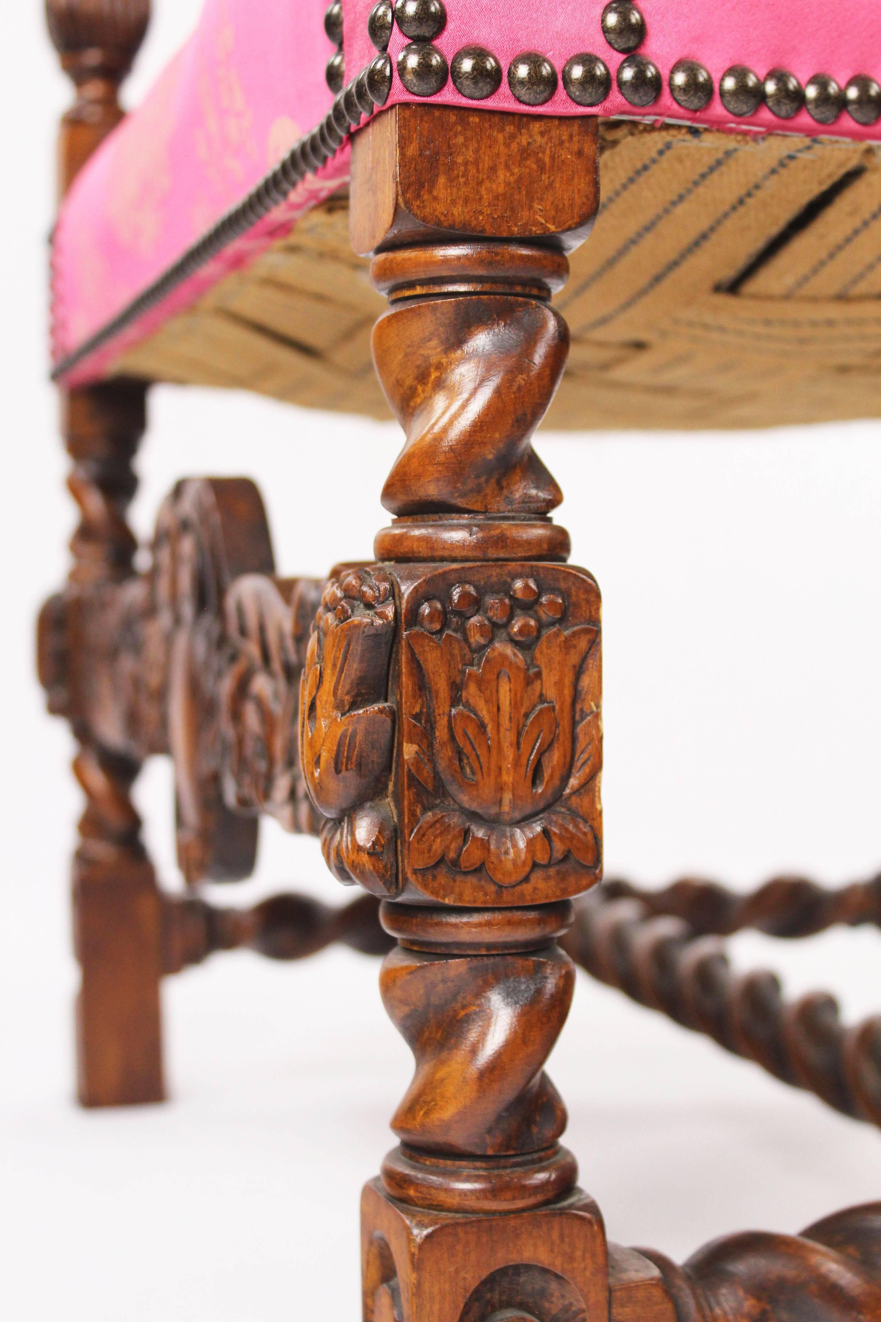 Pair of Chairs, Beech Massively, circa 1880-1890, Carved and Stilted 3