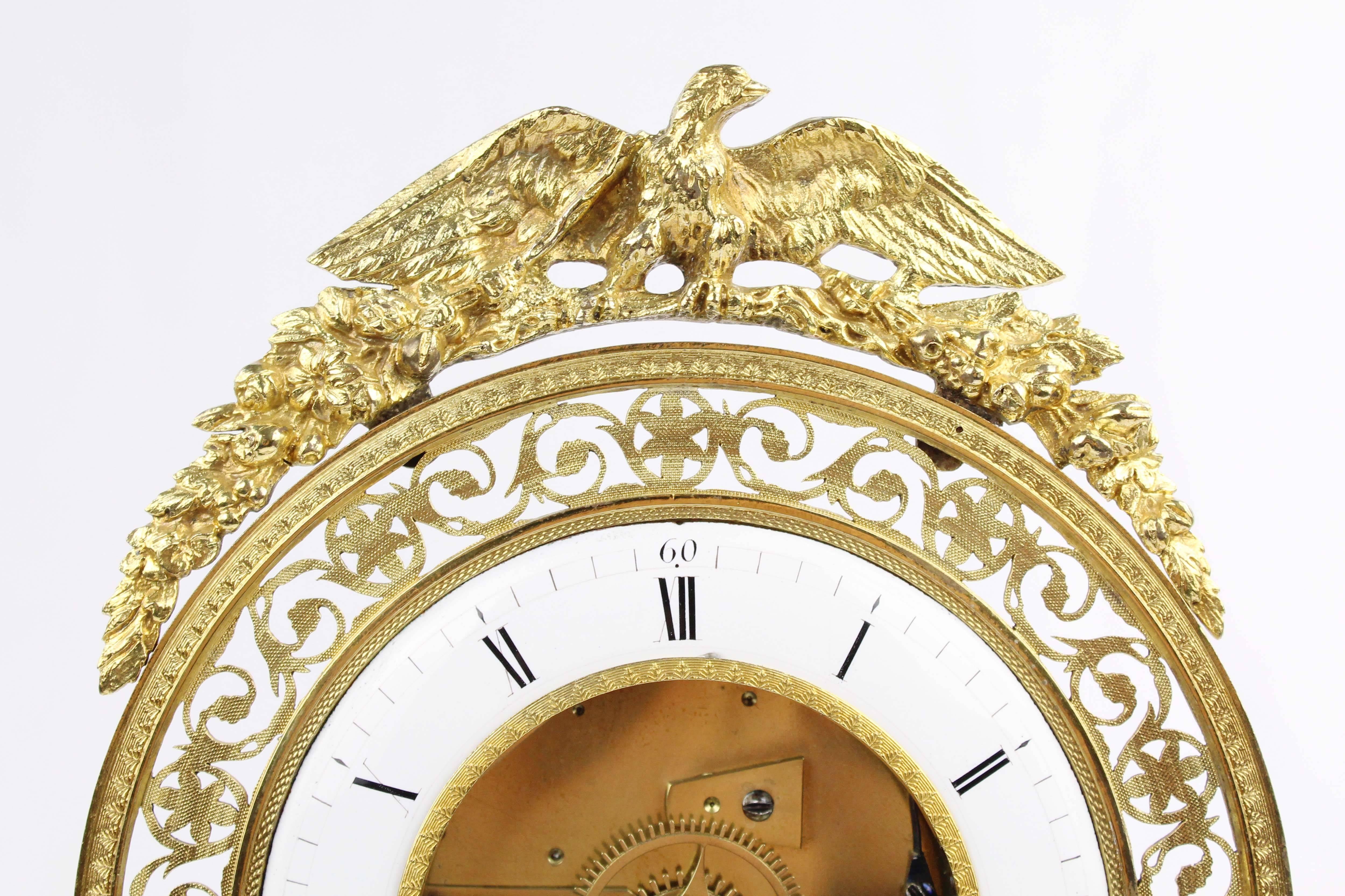 French Fine 19th Century Clock, France circa 1810-1820, Bronze Rack, Weekly Runner
