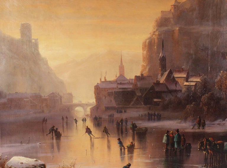 Large Oil Painting of the Romanticism, circa 1850, Attributed to Albert