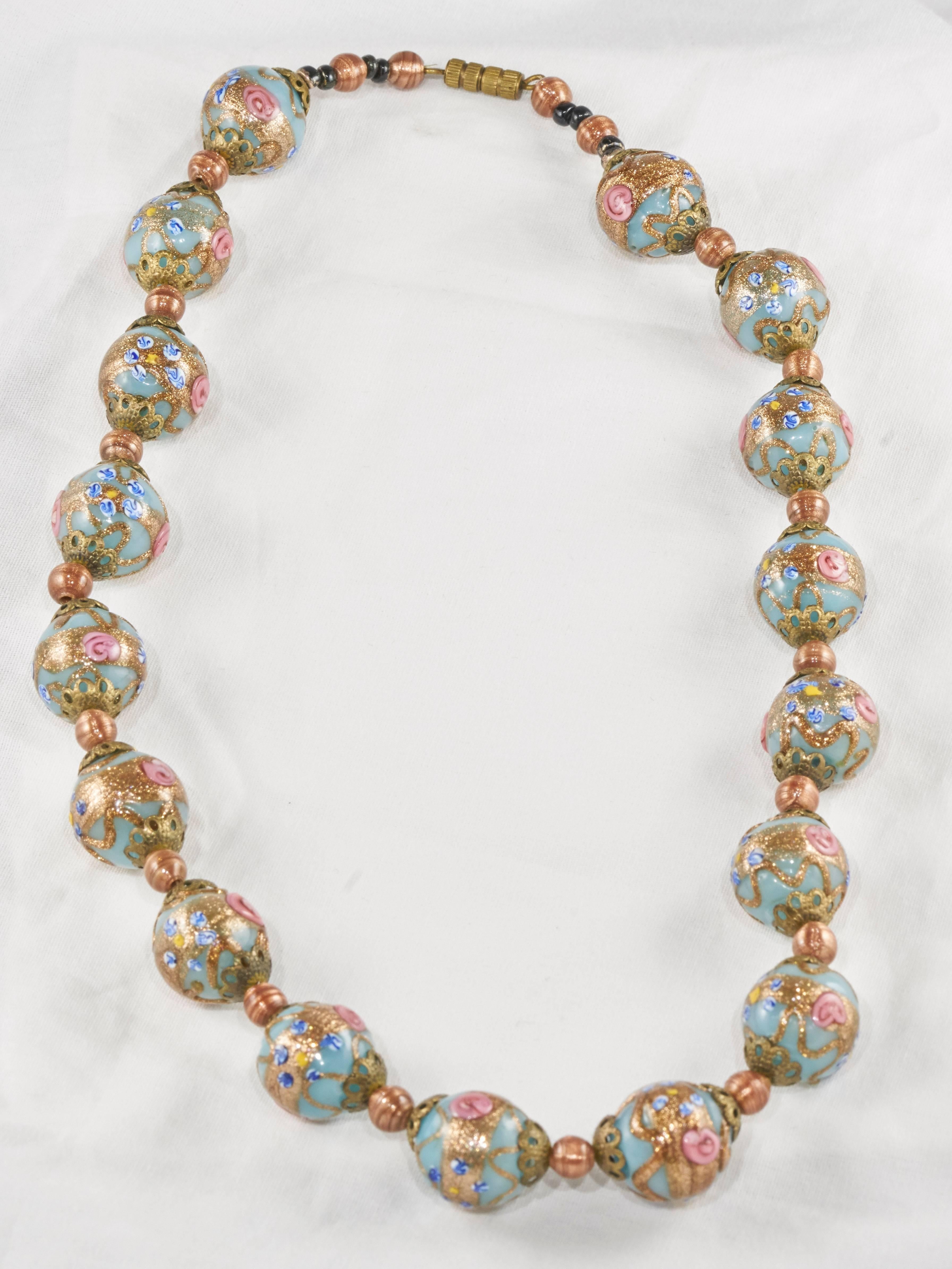 Hollywood Regency Vintage Cloisonne Hand Painted Beautiful Necklace - Artfully Unique.