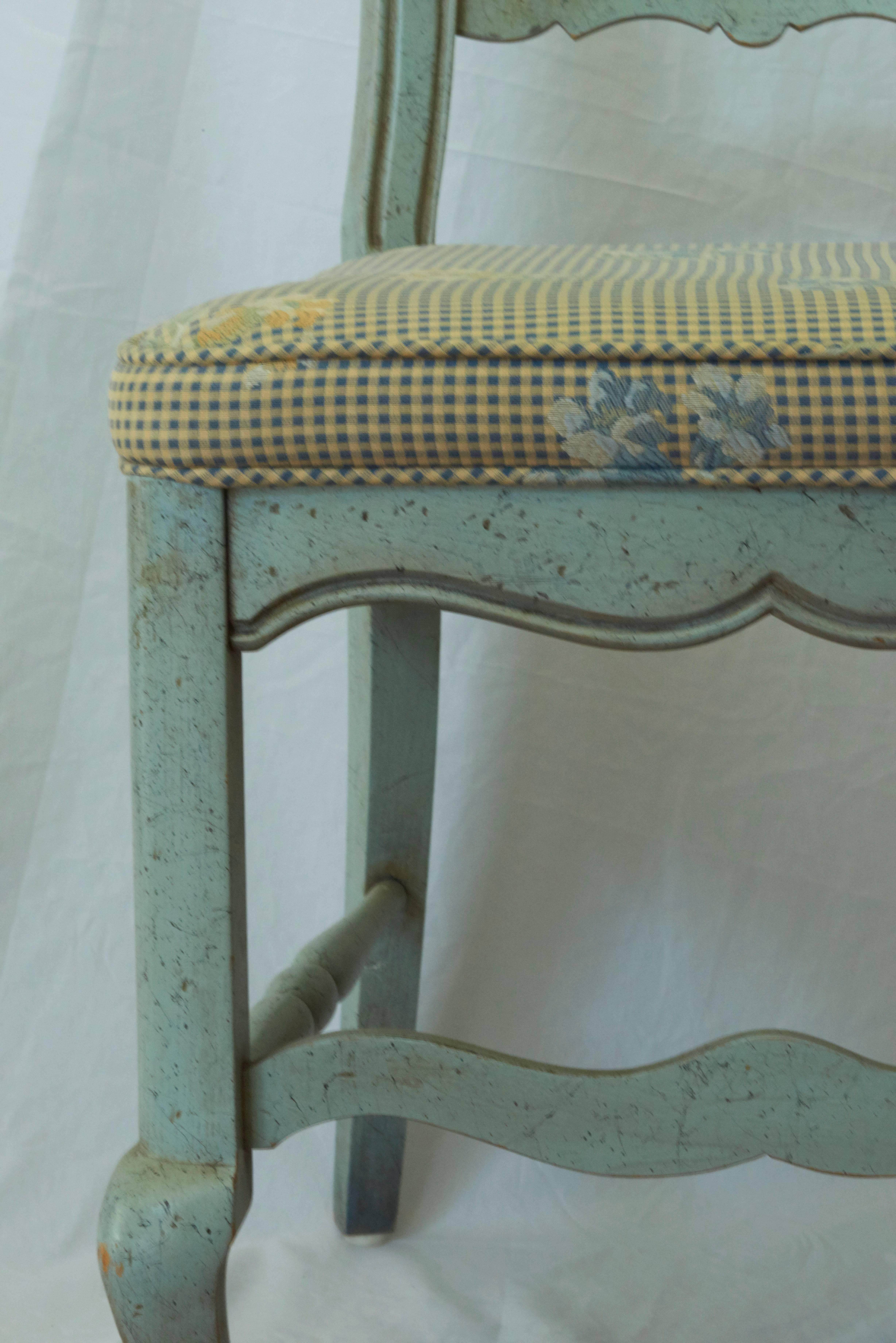 Set of Six Fabulously French  Robin's Egg Blue Louis XV Chairs, Bussac France 2