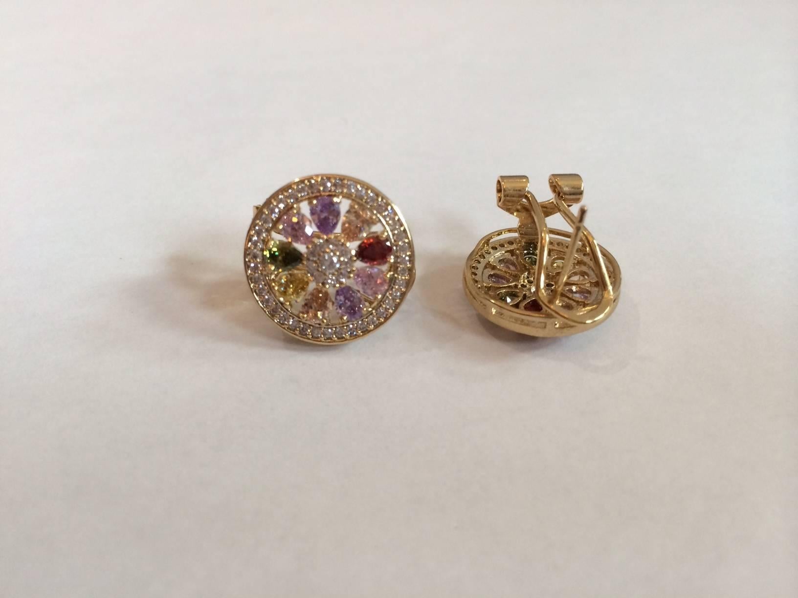 Austrian Regency Beautiful Swavorski Multi-Colored Crystals and Rhinestones Earrings For Sale