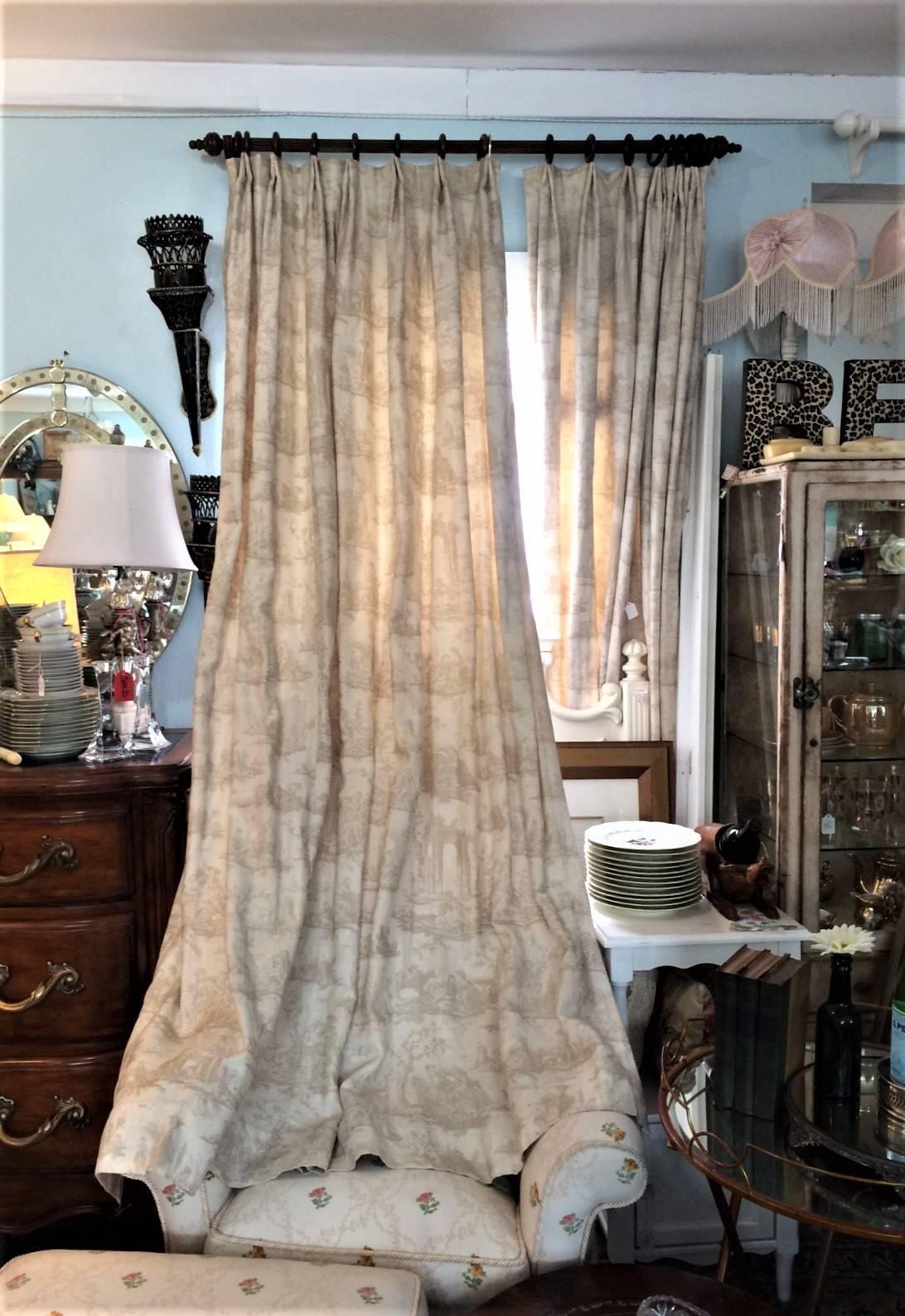 In the Style of Jean-Baptiste Huet-Off White and Taupe French Toile De Jouy Drap 1