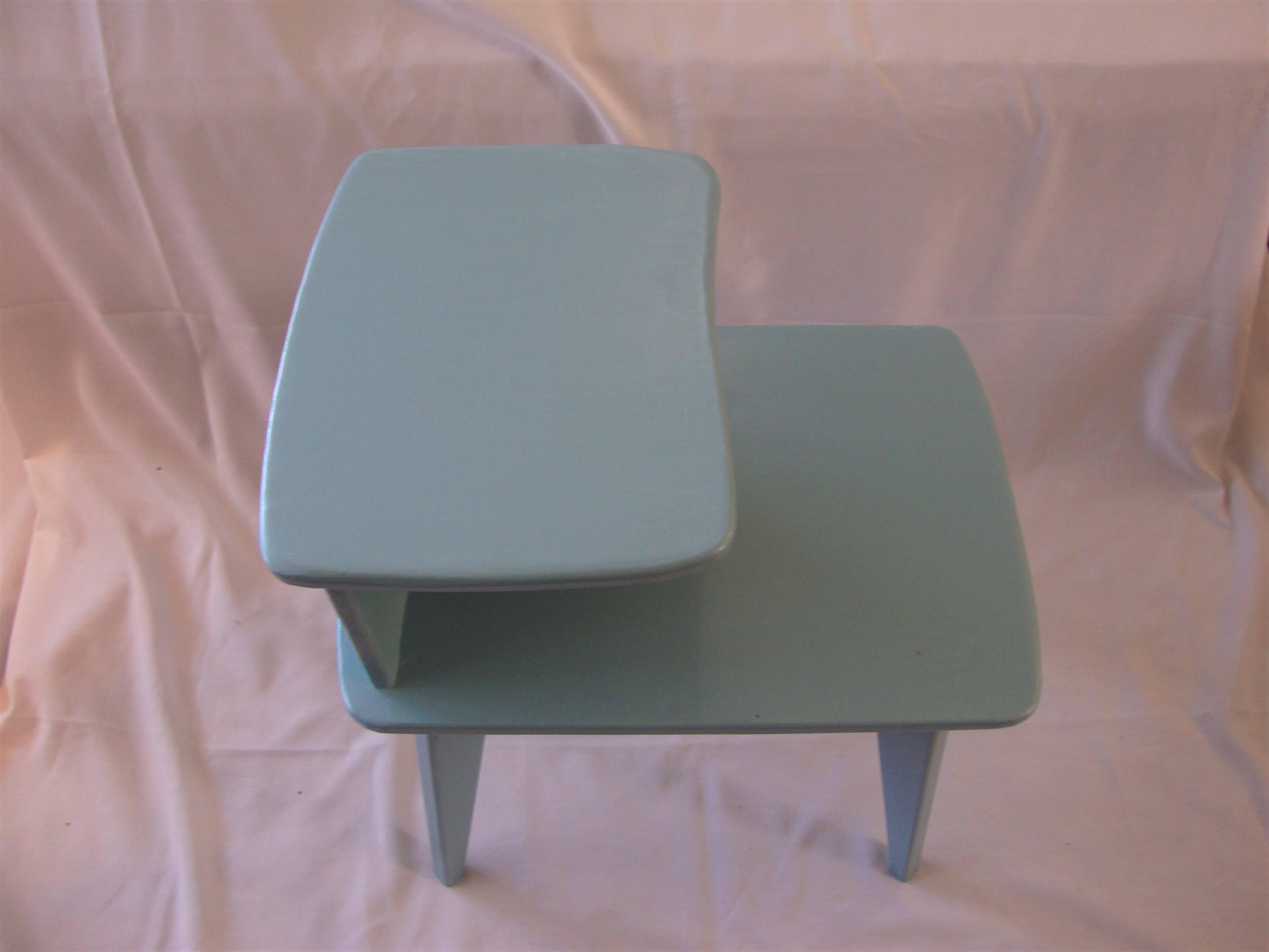 Retro Duck Blue Side or End Tables Mid-Century Modern Design Custom-Made In Excellent Condition In Westport, CT