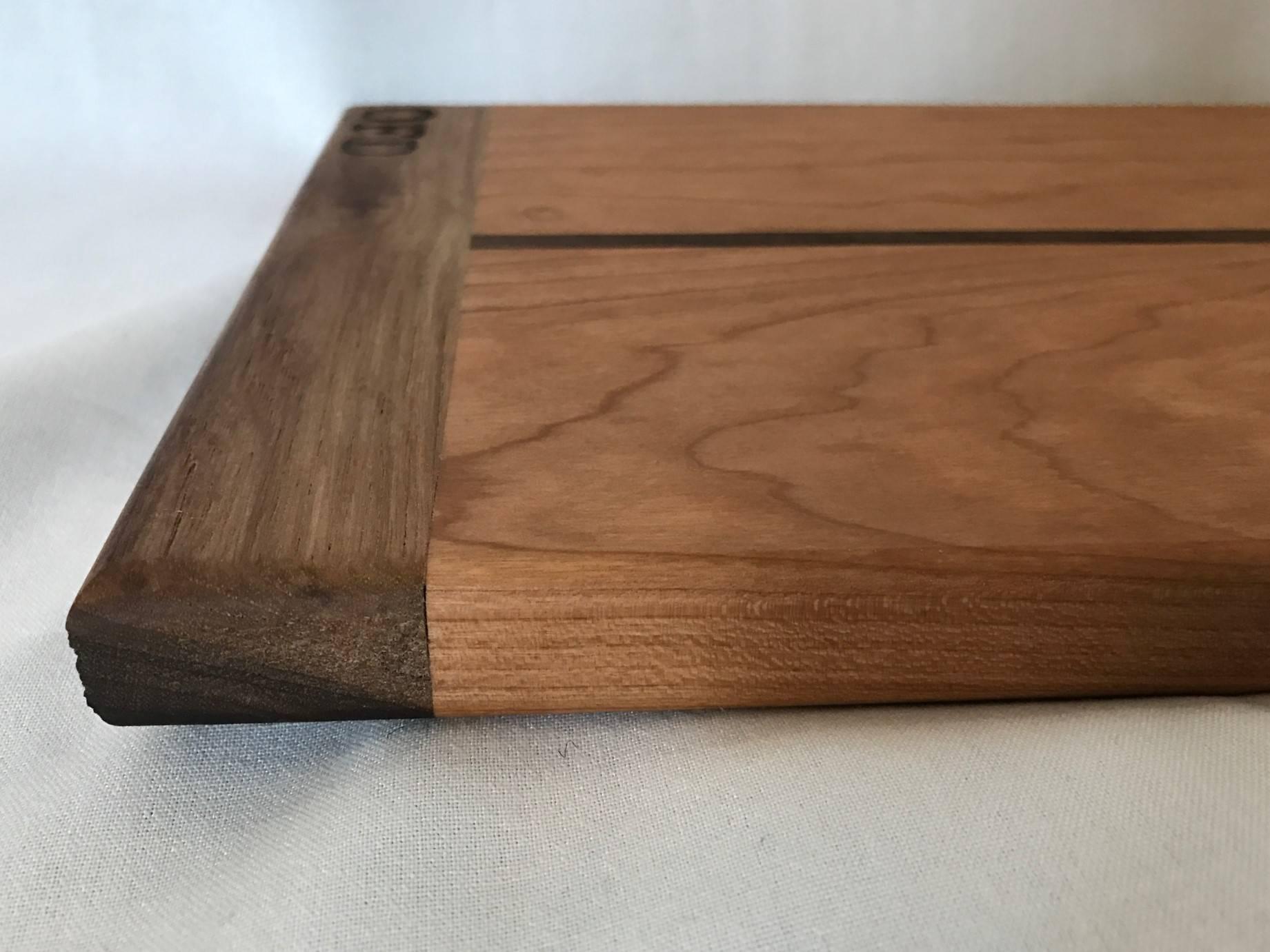 American Handcrafted Custom-Made Walnut and Cherry Inlay Cutting Board