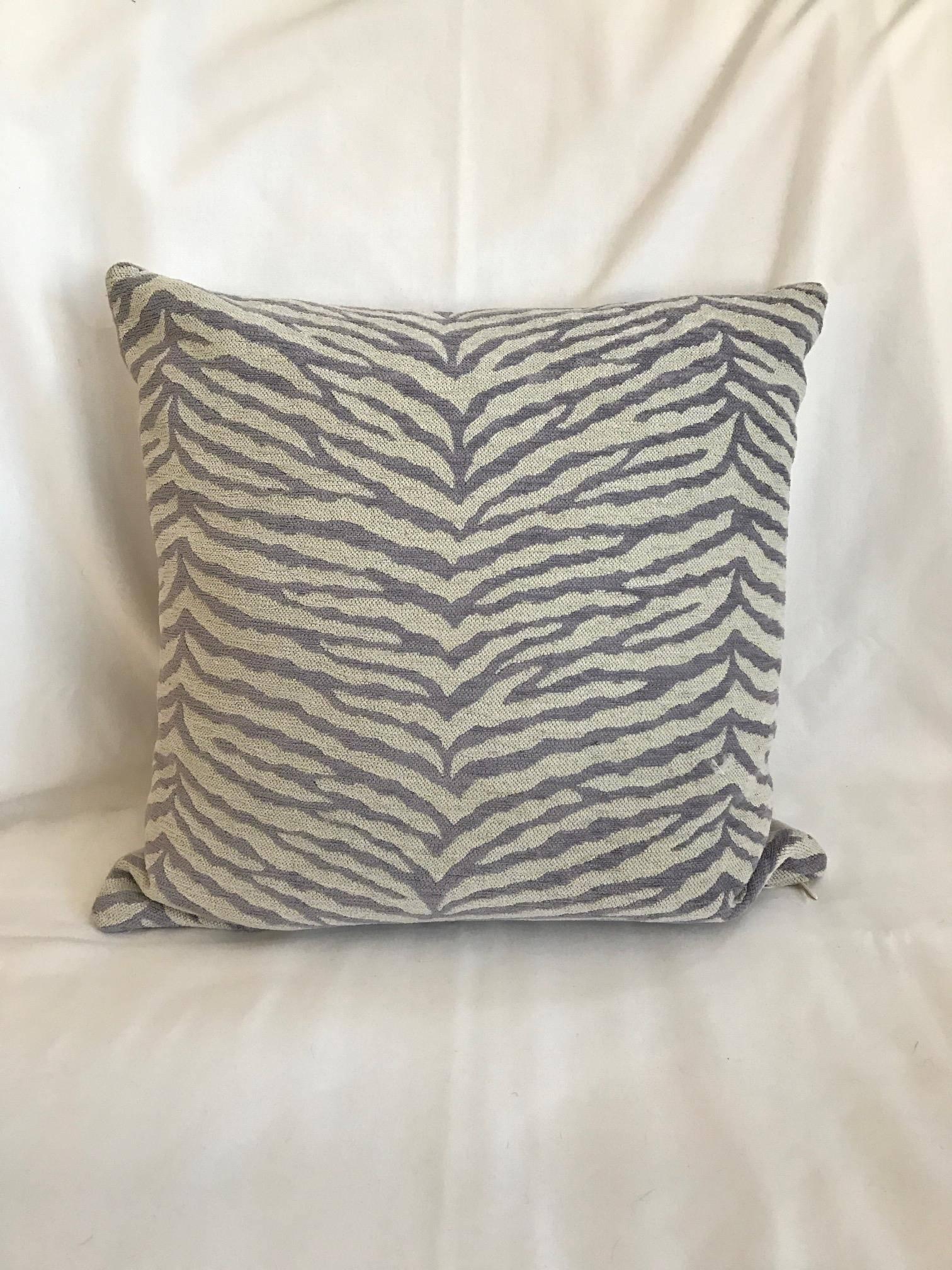 American Set of Two Lavender & White Zebra Stripped Glorious Schumacher Fabric Pillows
