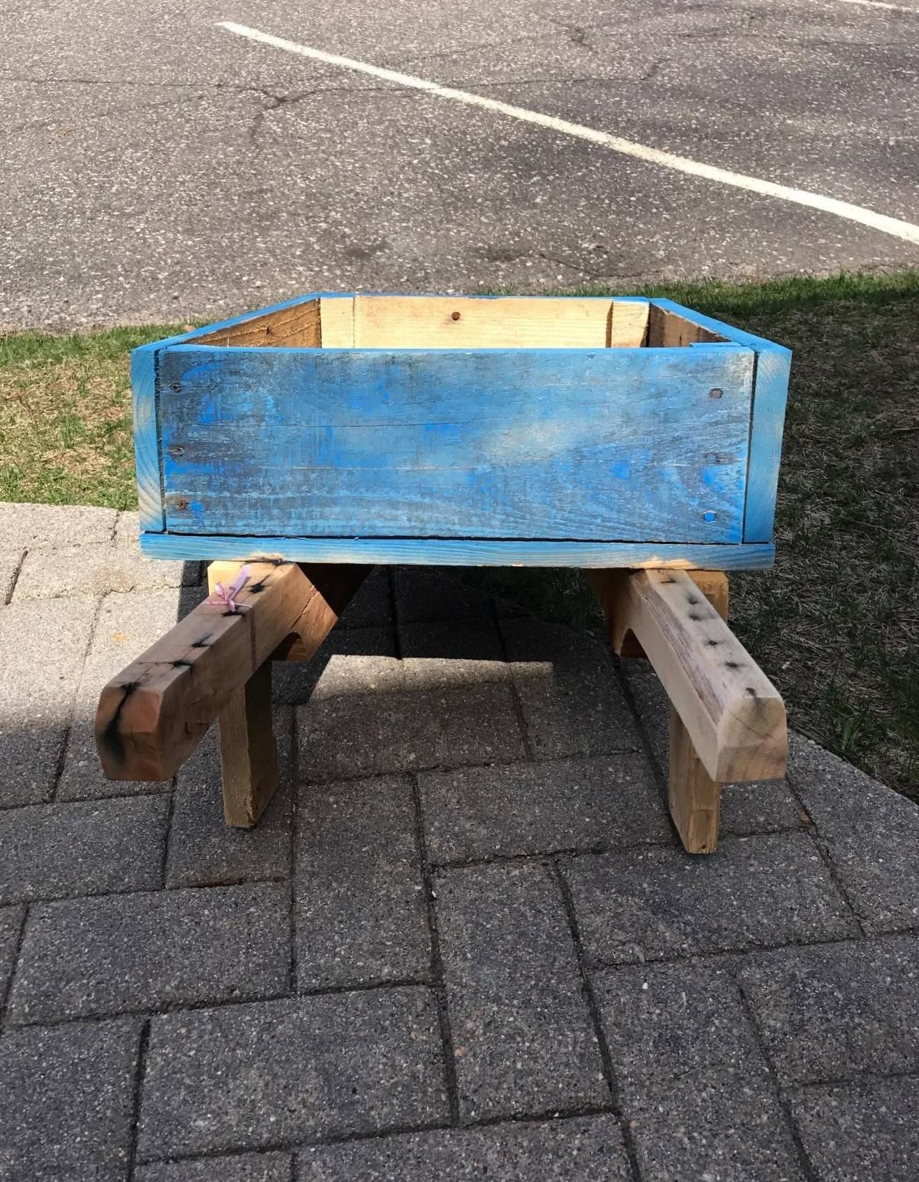 Custom-Made Wheel Barrel Planter's Aubusson Blue and Intentionally Shabby Chi In Excellent Condition For Sale In Westport, CT