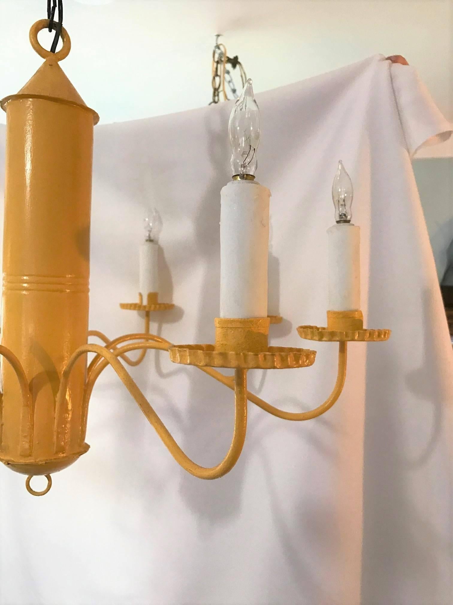 Mid-Century Modern ON SALE NOW! ON SALE NOW! Hand-Forged Buttercup Yellow Barrel Chandelier