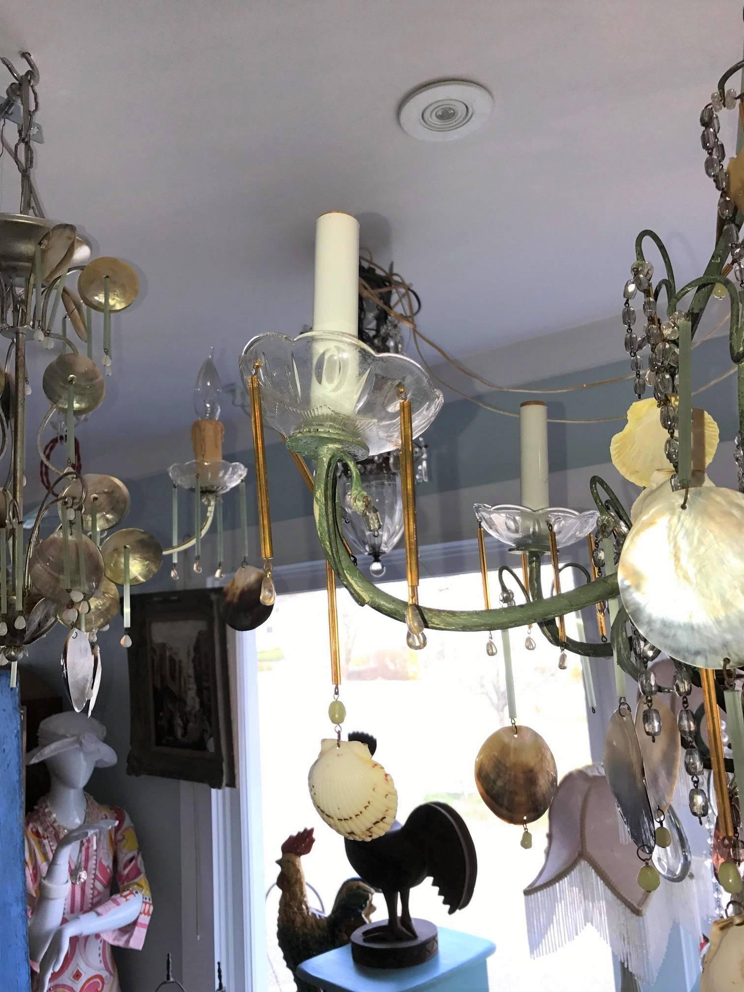 Hollywood Regency  Reduced Sale!  SALE Coastal By The Sea Shell Chandelier Violet Amber Crystals  