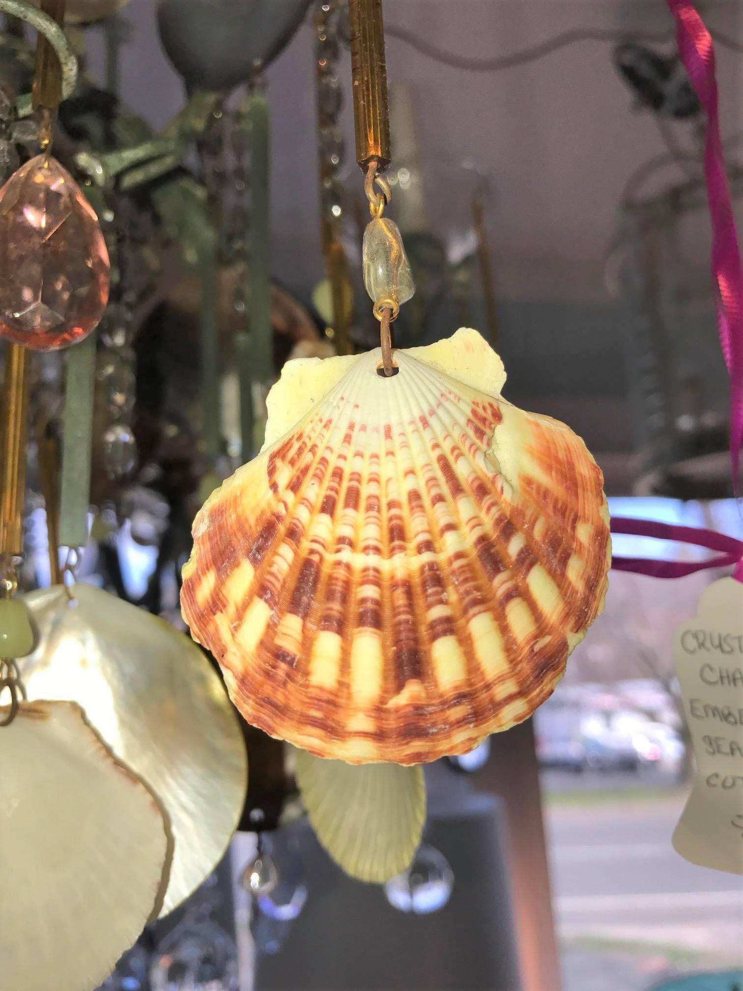 Early 20th Century  Reduced Sale!  SALE Coastal By The Sea Shell Chandelier Violet Amber Crystals  