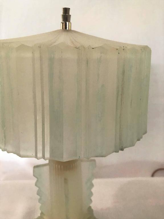 SALE! SALE! SALE! A Pair of Art Deco Lalique Style Glass Lamps Nickle
