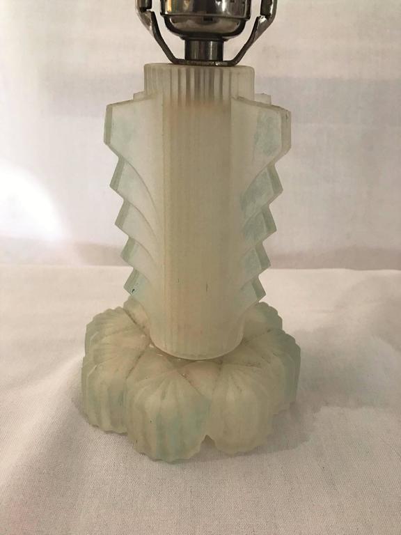 SALE! SALE! SALE! A Pair of Art Deco Lalique Style Glass Lamps Nickle