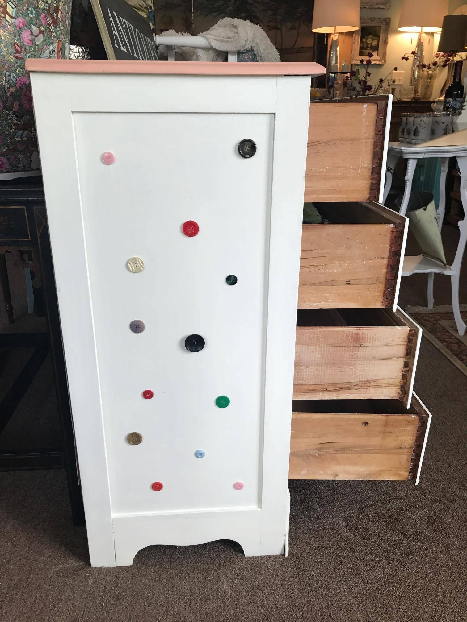 American Cute As a Button - Button Dresser with Pink Perimeter and White Top Dovetailed