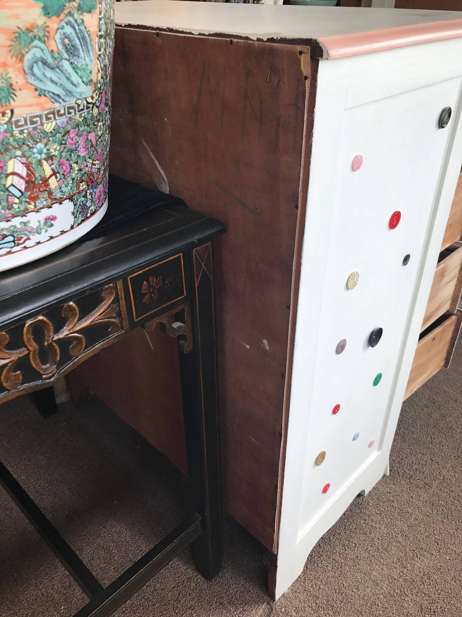 20th Century Cute As a Button - Button Dresser with Pink Perimeter and White Top Dovetailed