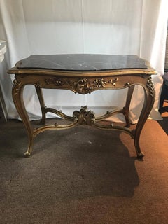 Maison Jansen Style Marble Top Gilt Table Louis XV French Parlor Set Piece