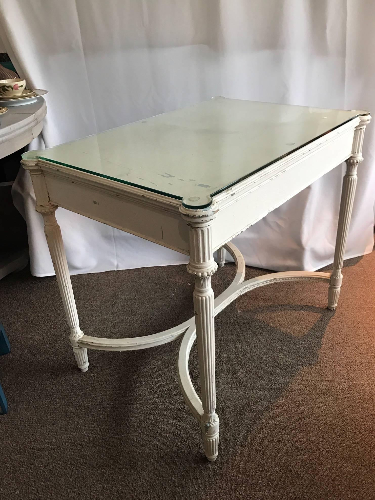 On Sale Now!  SALE! Maison Jansen Style Vanity or Desk Glass Top and Gilt Chair In Good Condition In Westport, CT