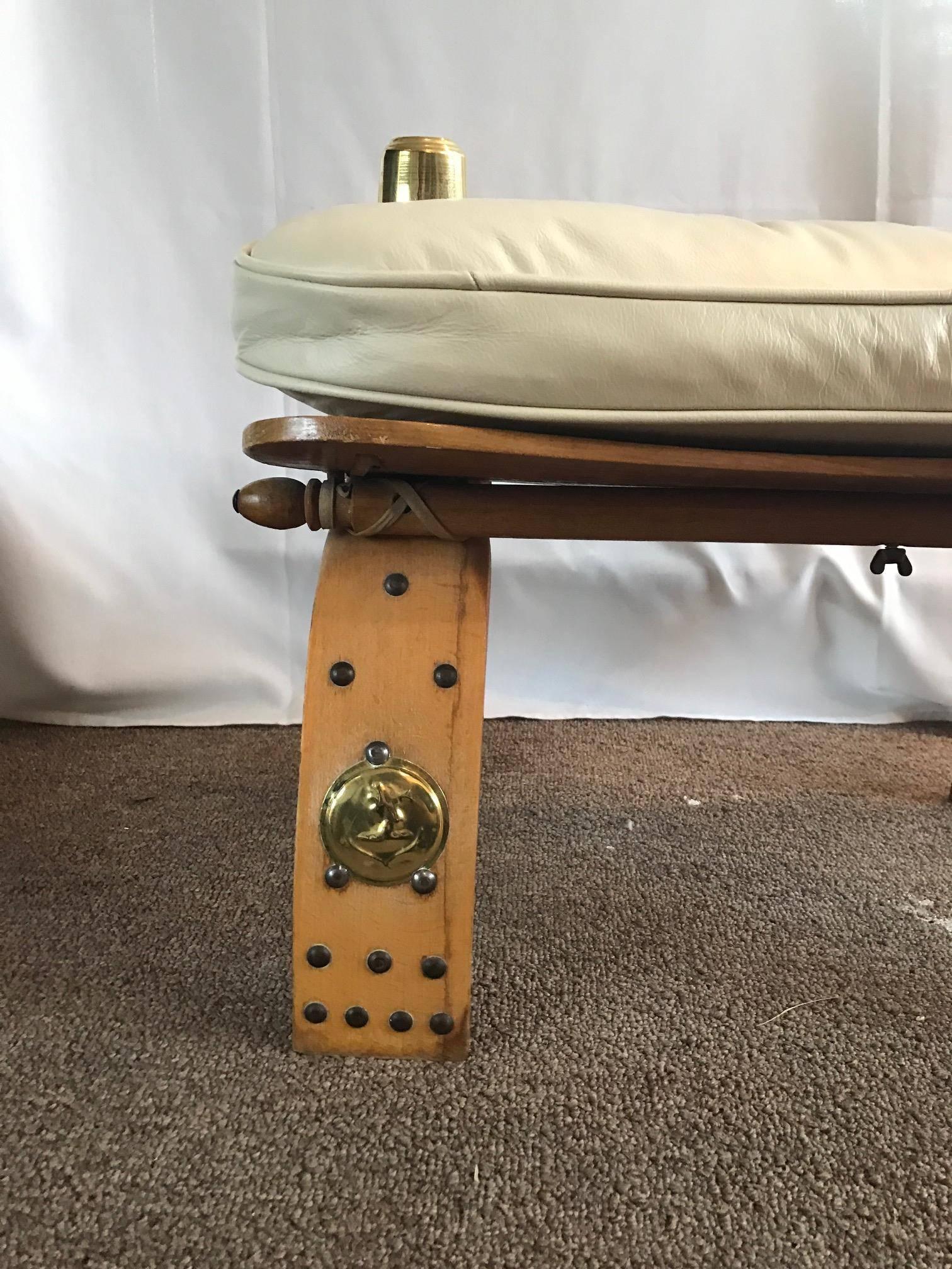 20th Century Unique Egyptian Camel Bench or Ottoman Creme Colored Leather Seat
