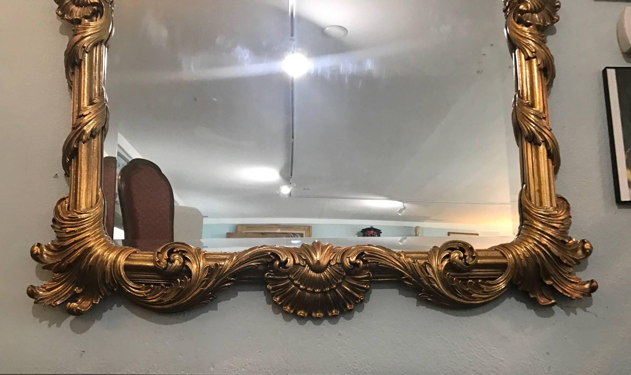 American La Barge Handcrafted Mirror Hand-Carved and Gilded Seashell Design Wall Mirror