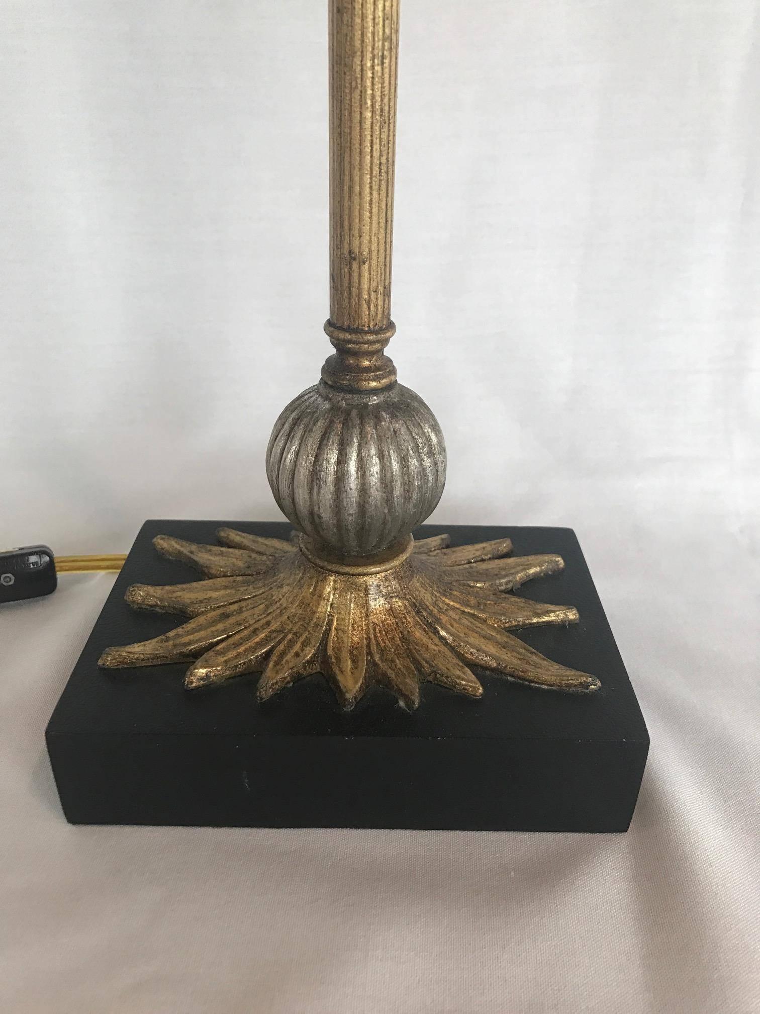 Pair of Maison Jansen Style Candlestick Lamps with Textured Shades In Good Condition In Westport, CT
