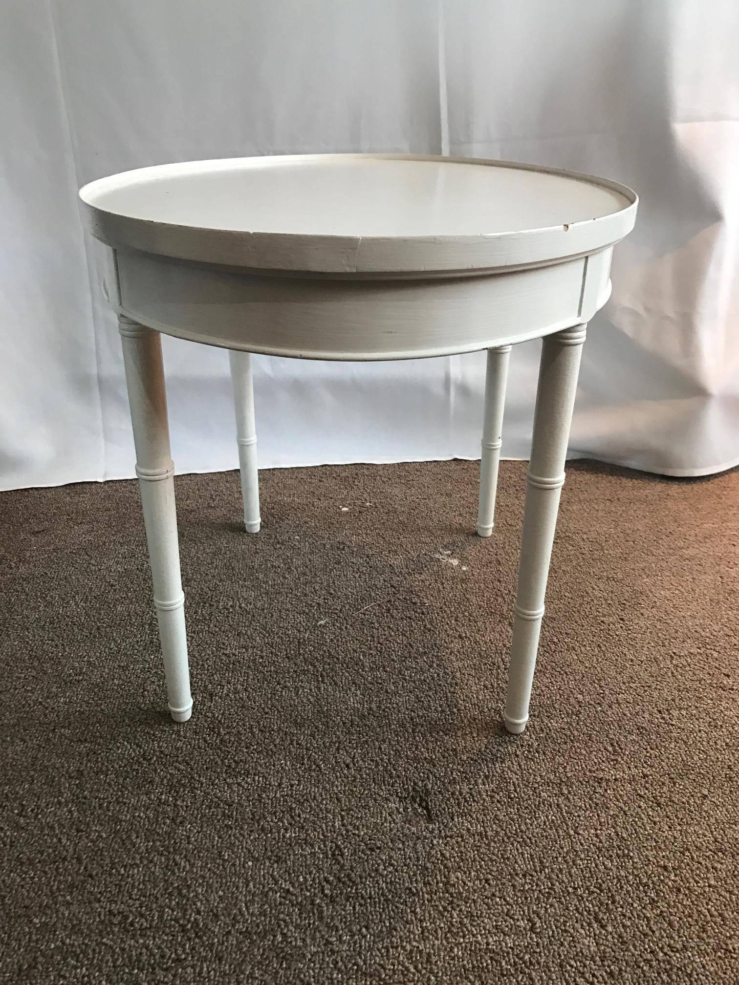 French Maison Jansen Style Pretty as a Picture Petite White Wooden Side or Coffee Table