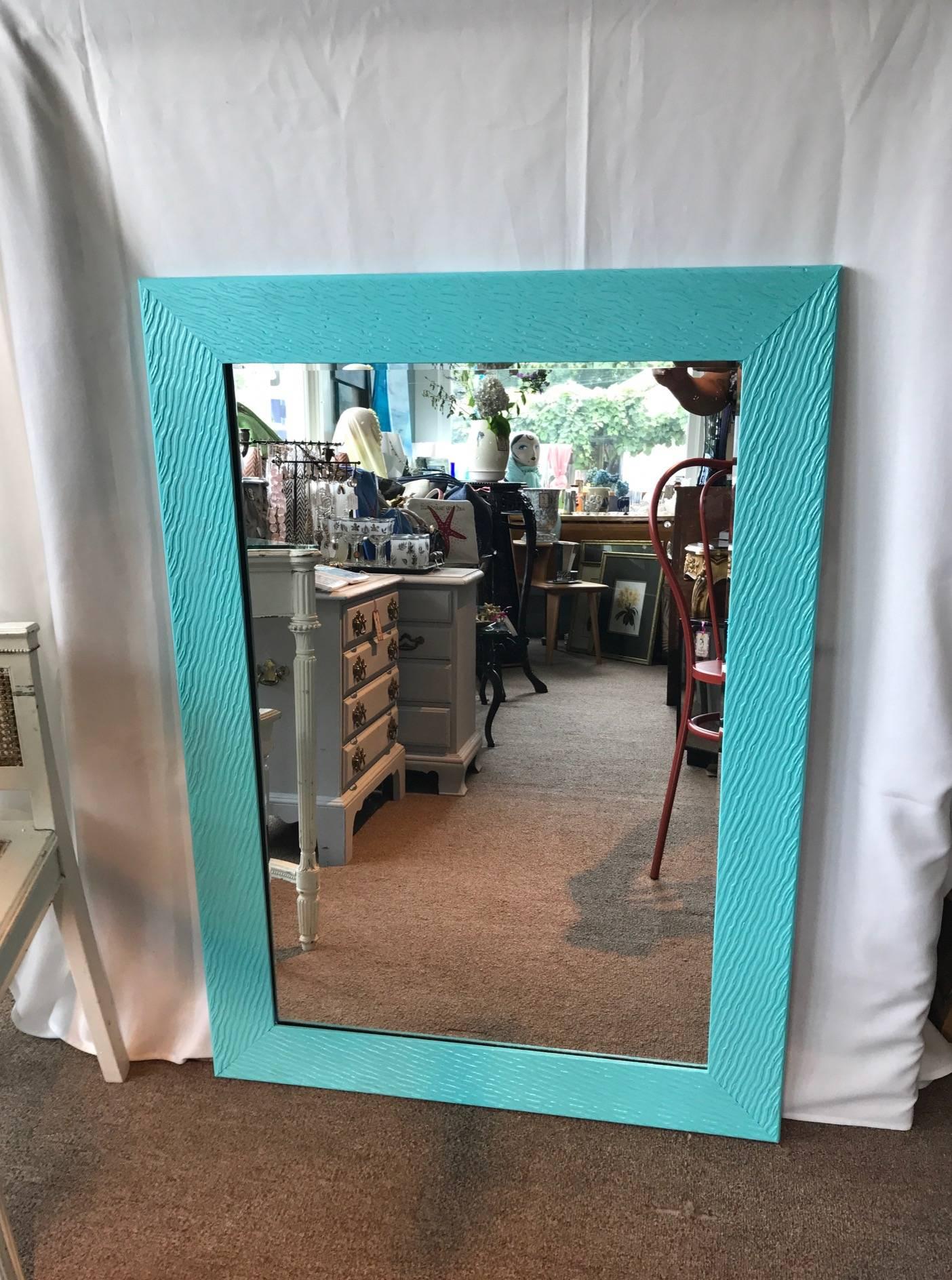 Hollywood Regency ON SALE NOW! Beach Blues Hand Painted Modern Mirror  For Sale