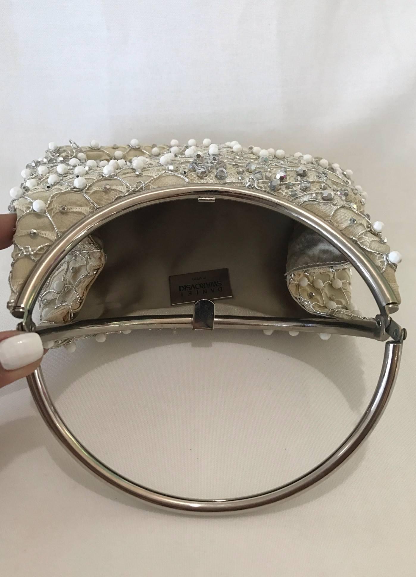 Beaded Beauty! Authentic Crème Colored Daniel Swarovski Bag In Excellent Condition For Sale In Westport, CT