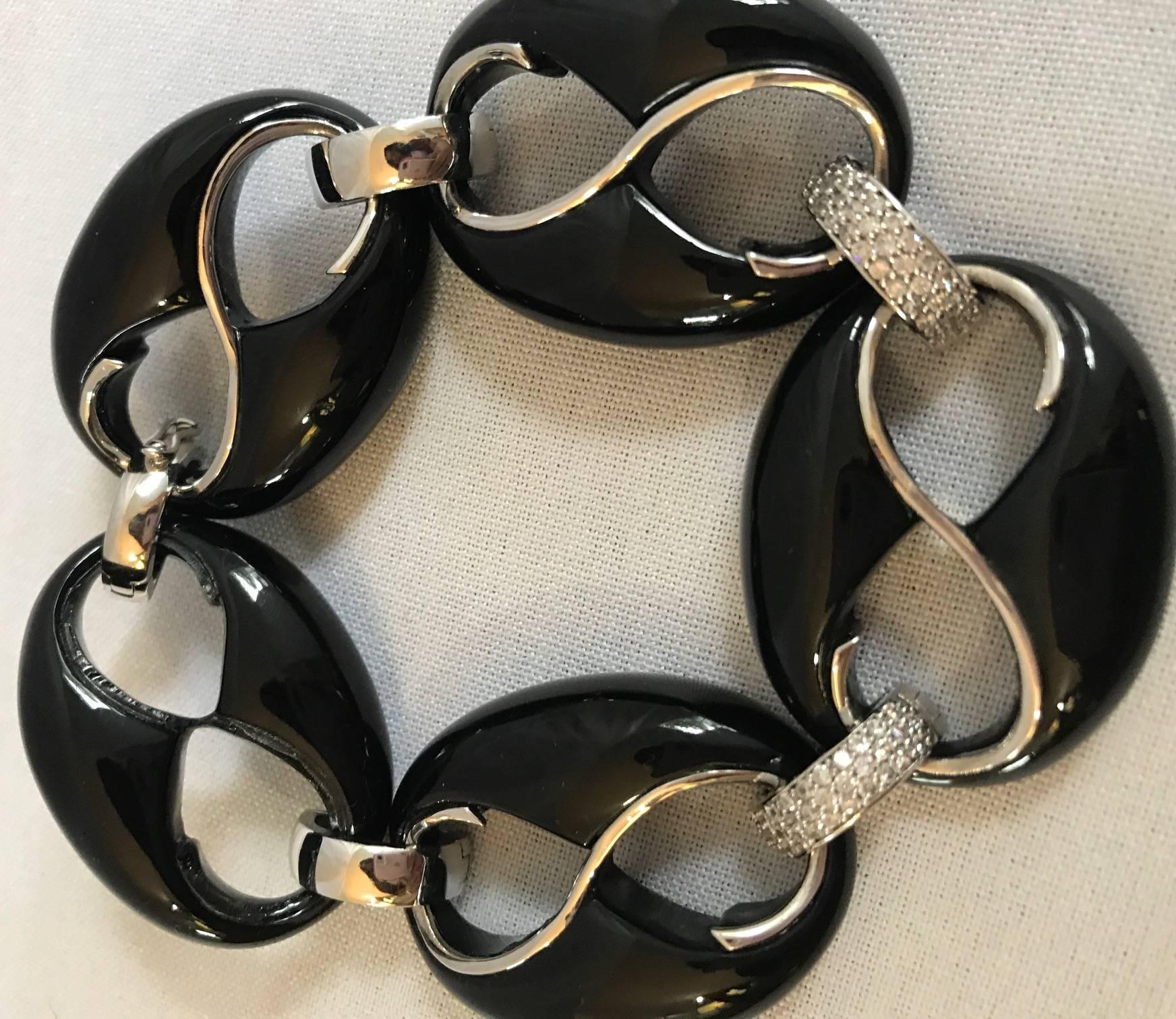 Hollywood Regency Jingle Bells, Black Cristina Sabatini Silver and Crystal Encrusted Bracelet For Sale