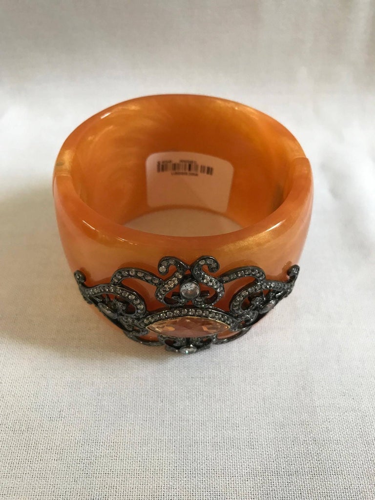 Bracelet Art Déco Vintage En Bakélite Ambre Flammé - Bijou Ancien Et Charmant