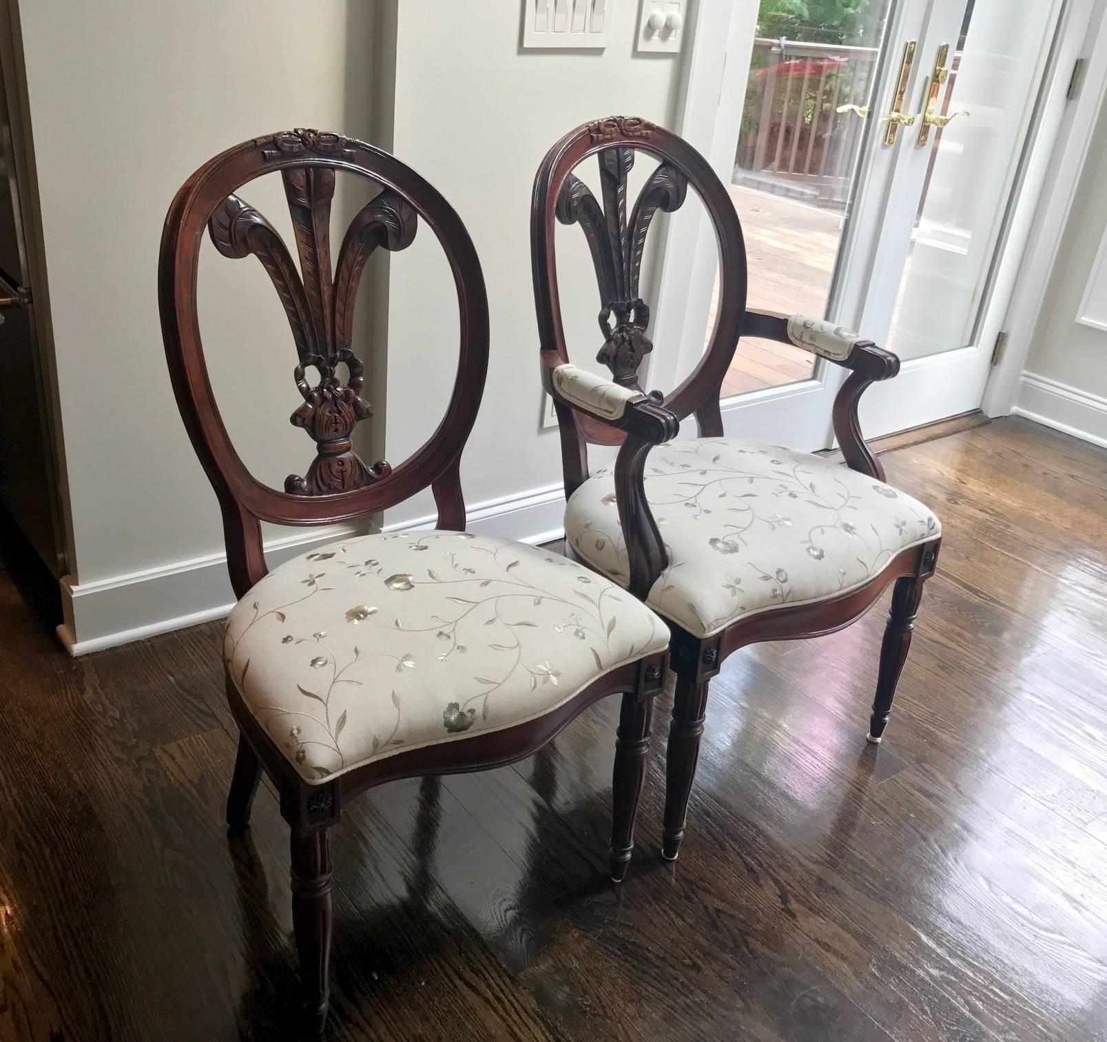 American ON SALE NOW!  Set of Seven Hand-Carved Feather Back Louis XVI Chairs