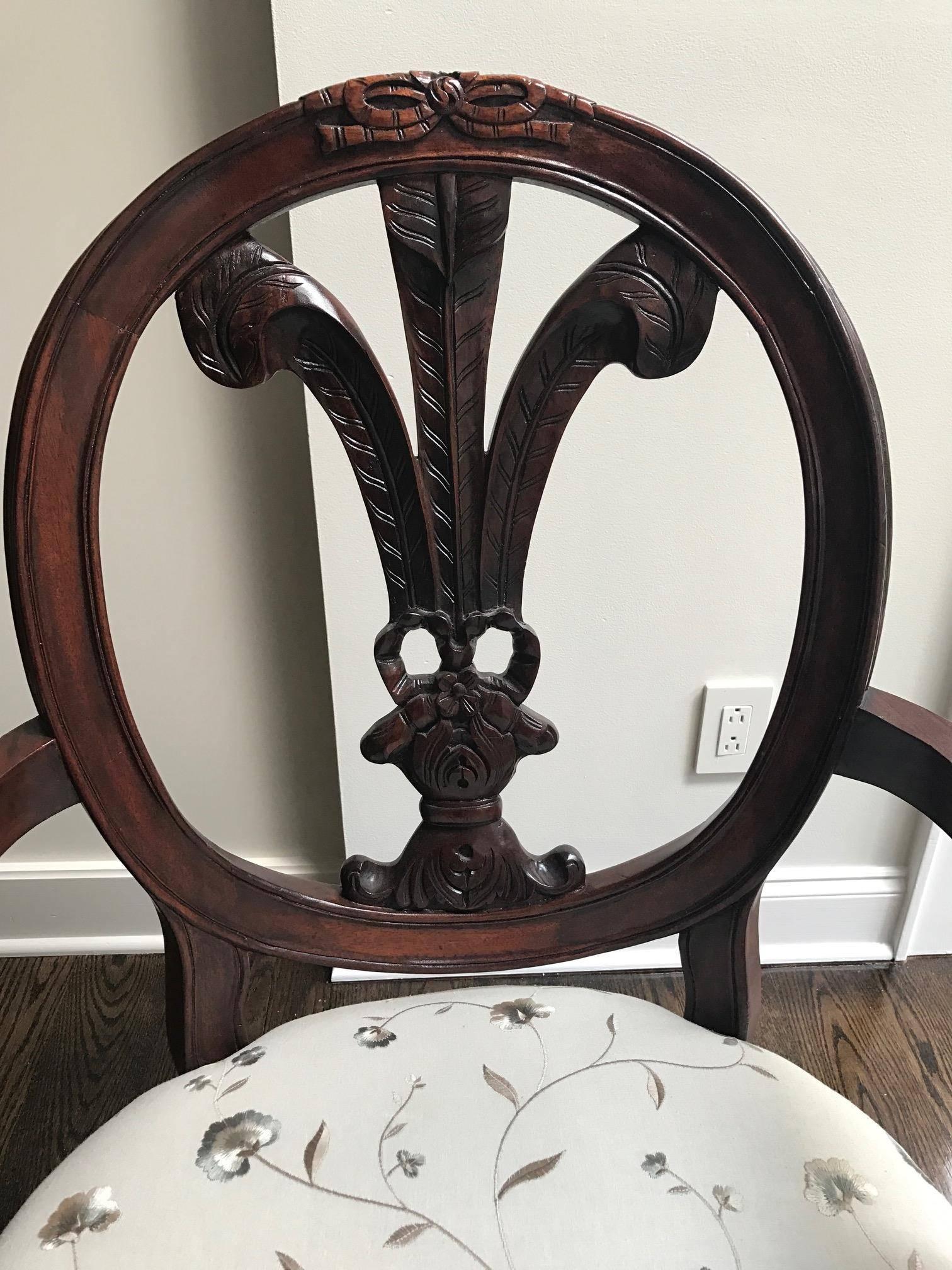 ON SALE NOW!  Set of Seven Hand-Carved Feather Back Louis XVI Chairs In Good Condition In Westport, CT