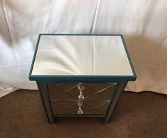 Mirrored End Table in the Style of Ralph Lauren, Caribbean Blue Perimeter