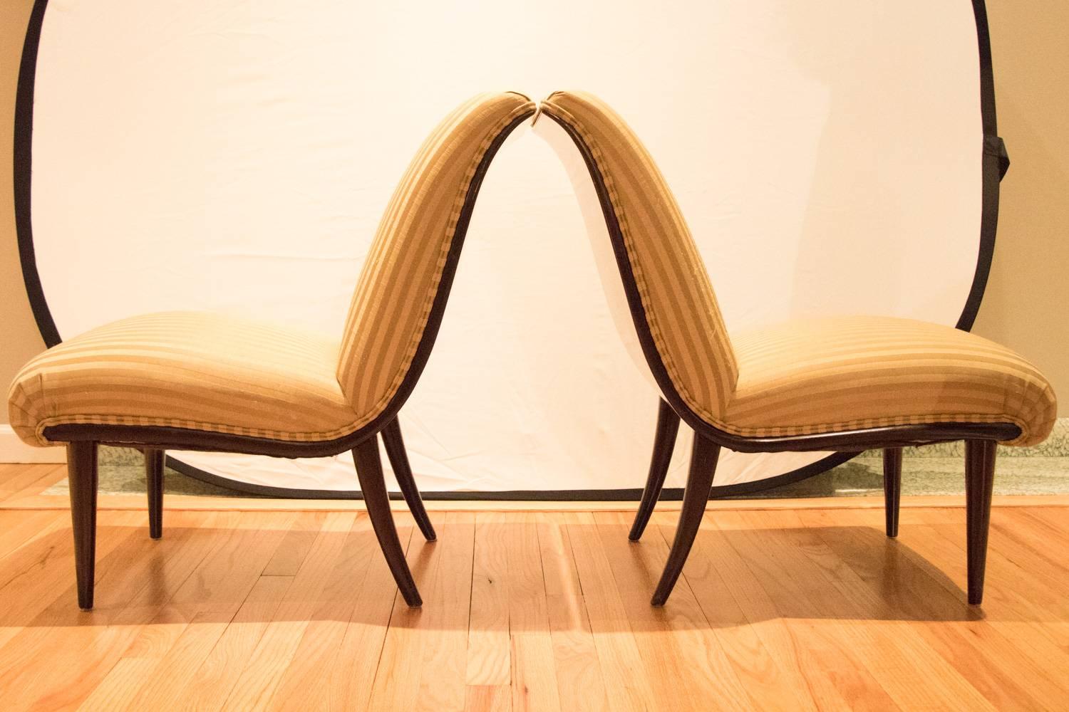 Pair of High Quality Viennese Biedermeier Style Art Deco Flare Slipper Chairs In Good Condition In Westport, CT
