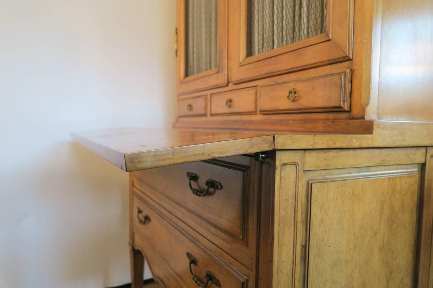 Beautiful Louis XVI Style Bodan Secretary Storage is Plentiful.  Beautiful Bodan Secretary Great Storage and Work Station with Antique Presence.  A Fabulous Work Station is Built in With Two Pull Outs to Rest the Desk Top On.  Two Chicken Wired and